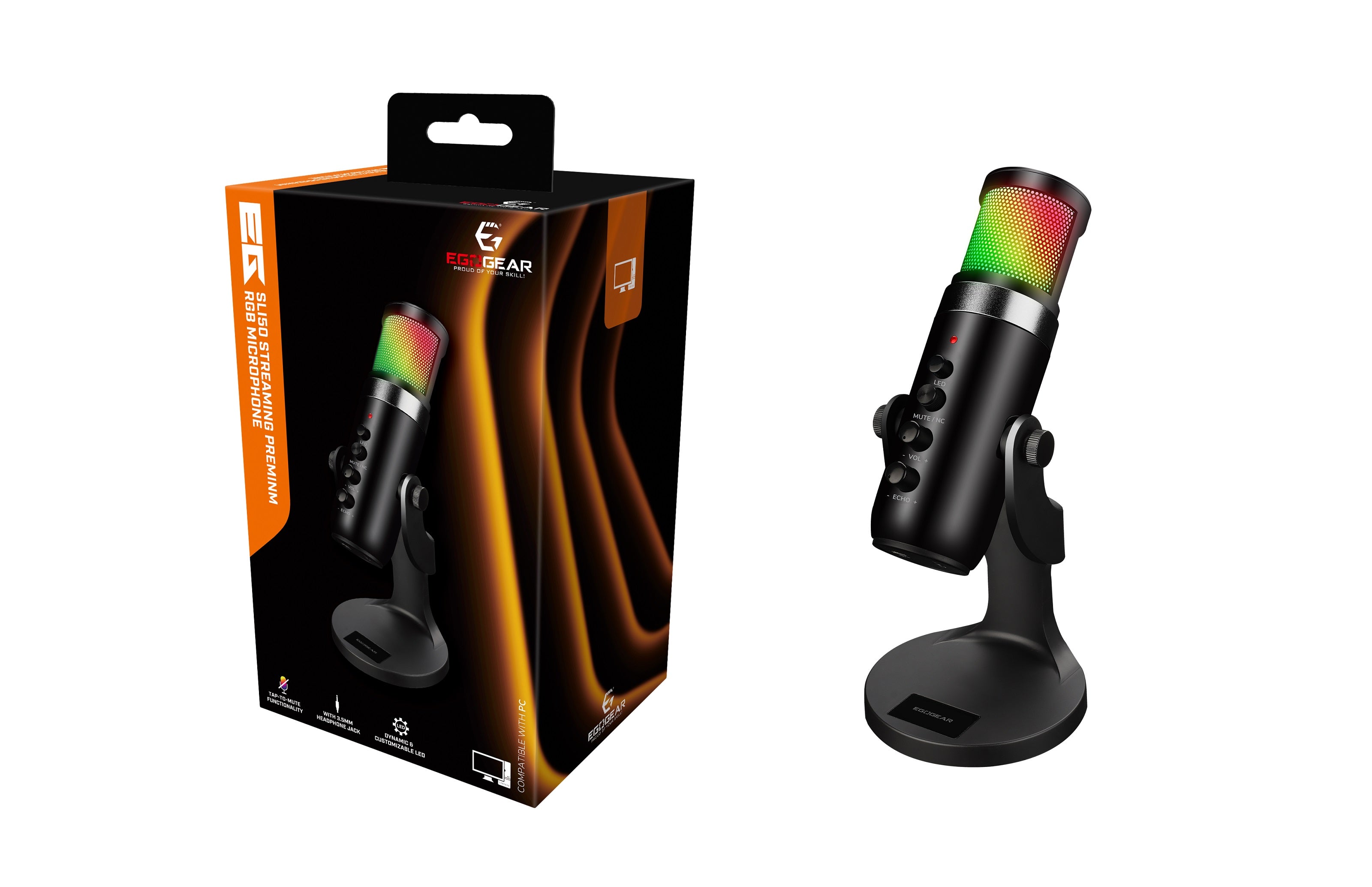 EgoGear - Microphone de streaming haut de gamme RGB SLI50 - flash vidéo