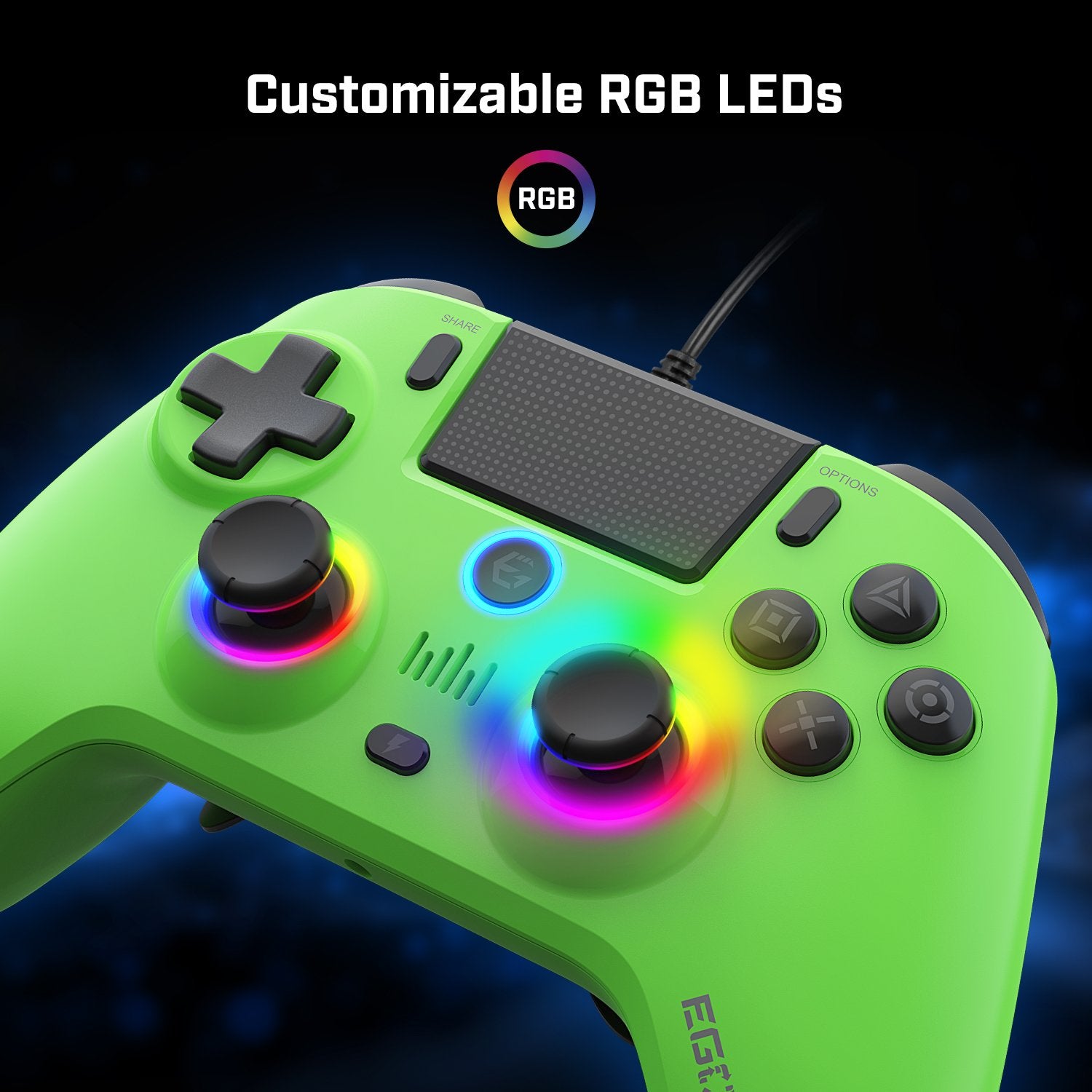 EgoGear - Manette filaire SC10 Verte avec port audio pour casque pour PS4, PS3 et PC - flash vidéo