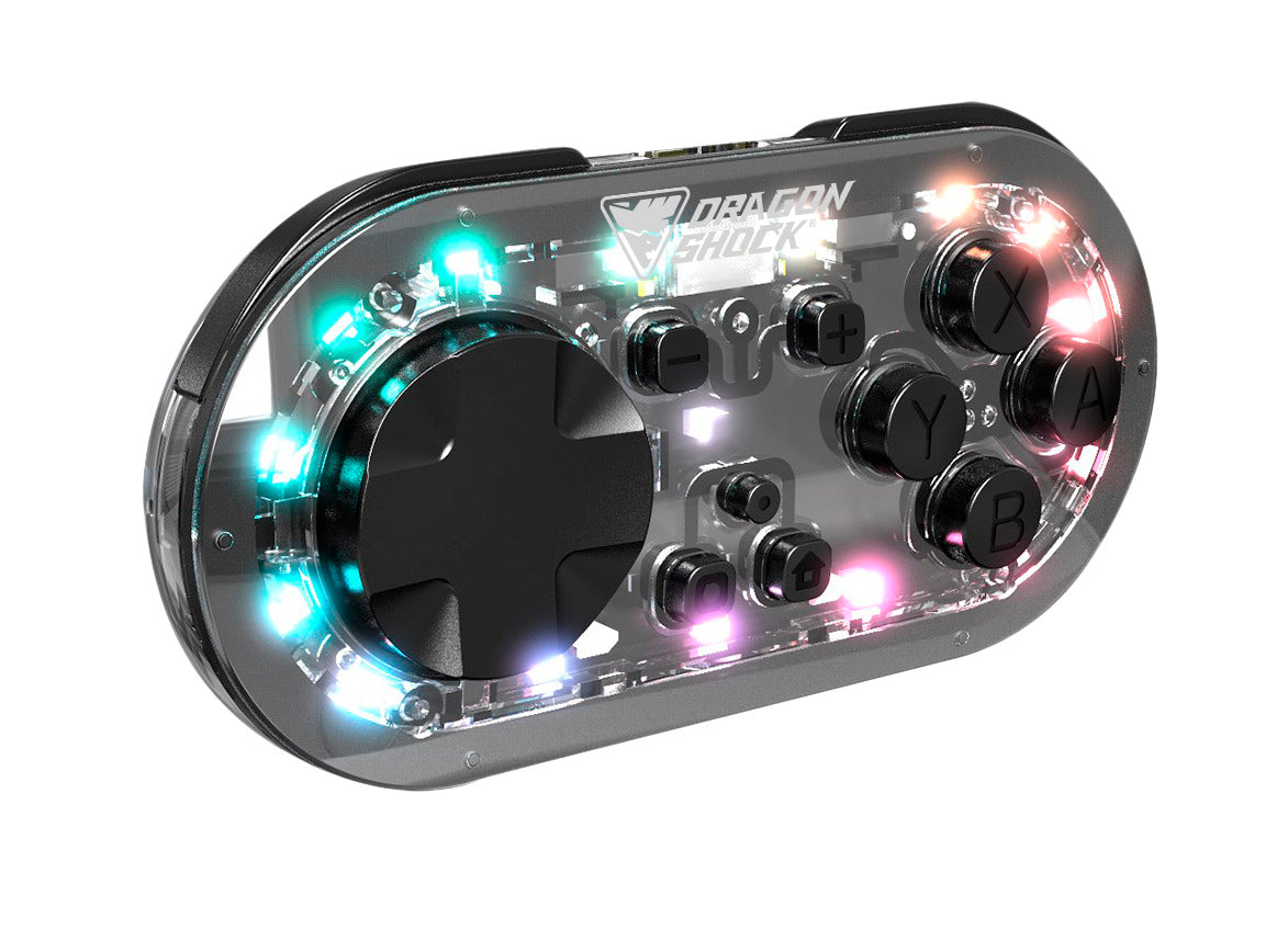 DragonShock - Paire Mini Manettes Sans Fil Glow Fusion et Noire pour Nintendo Switch, Switch OLED, PC, Android et IOS - flash vidéo