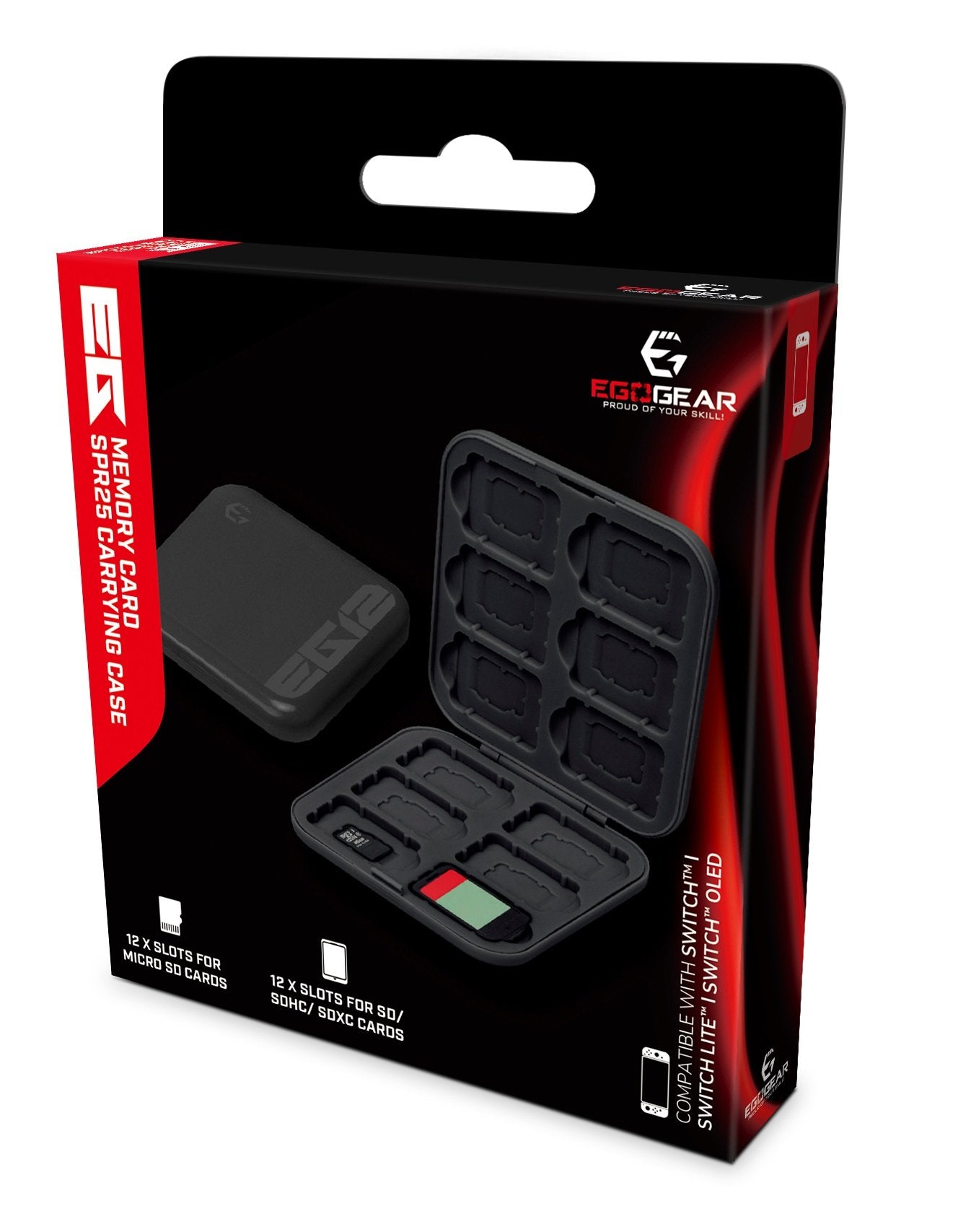 EgoGear - Boîtier de transport de cartouches de jeu et cartes mémoires SPR25 noire pour Nintendo Switch, Switch Lite et Switch OLED - flash vidéo