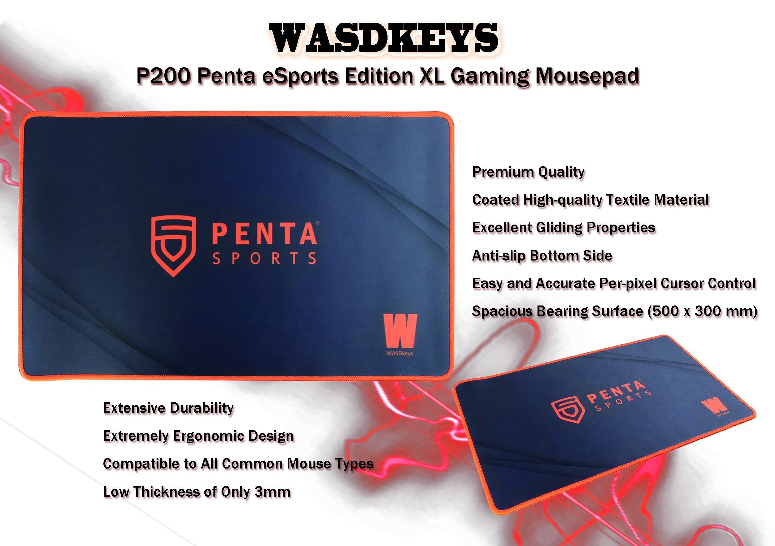 WASDkeys - P200 - Tapis de souris Penta eSports Edition Gaming XL - flash vidéo