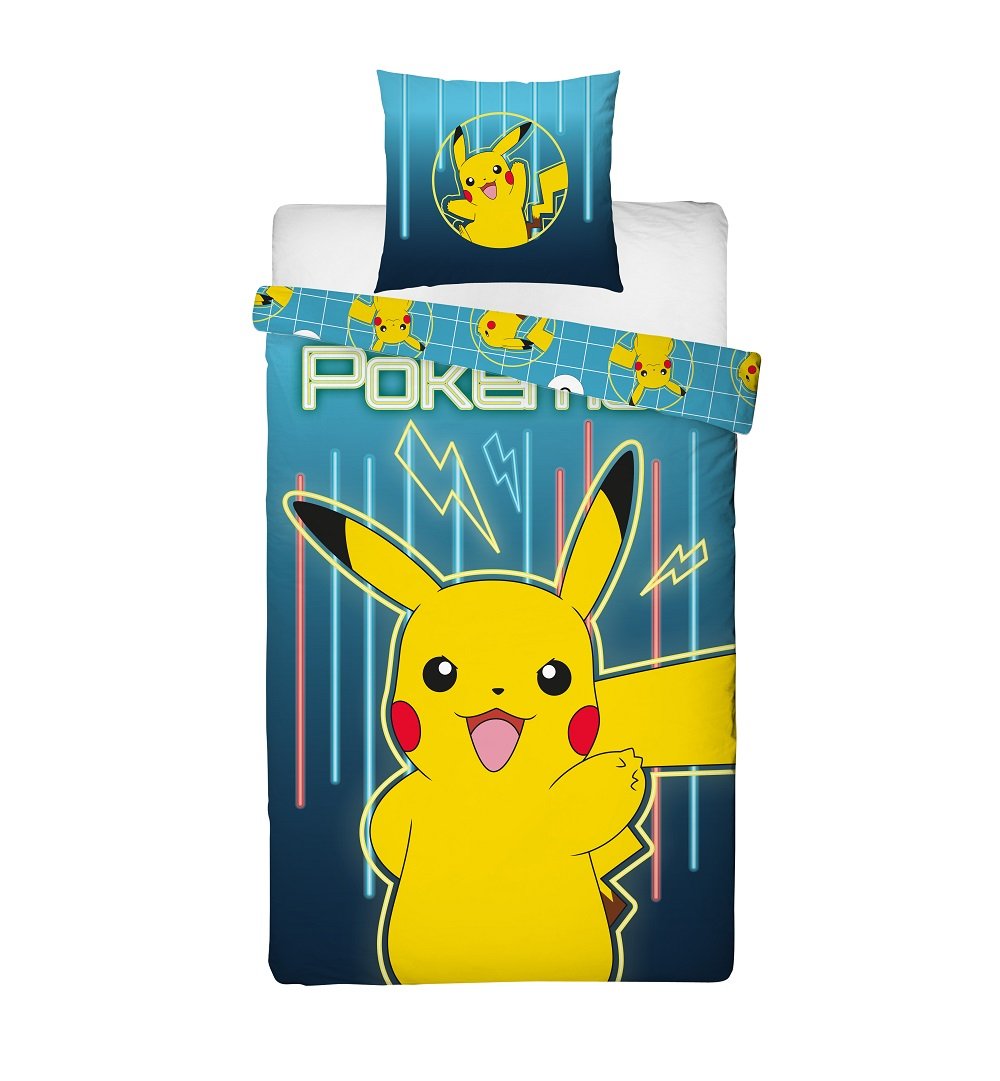 Pokémon - Parure de lit en microfibre Pikachu (140x200cm + 63x63cm) - flash vidéo