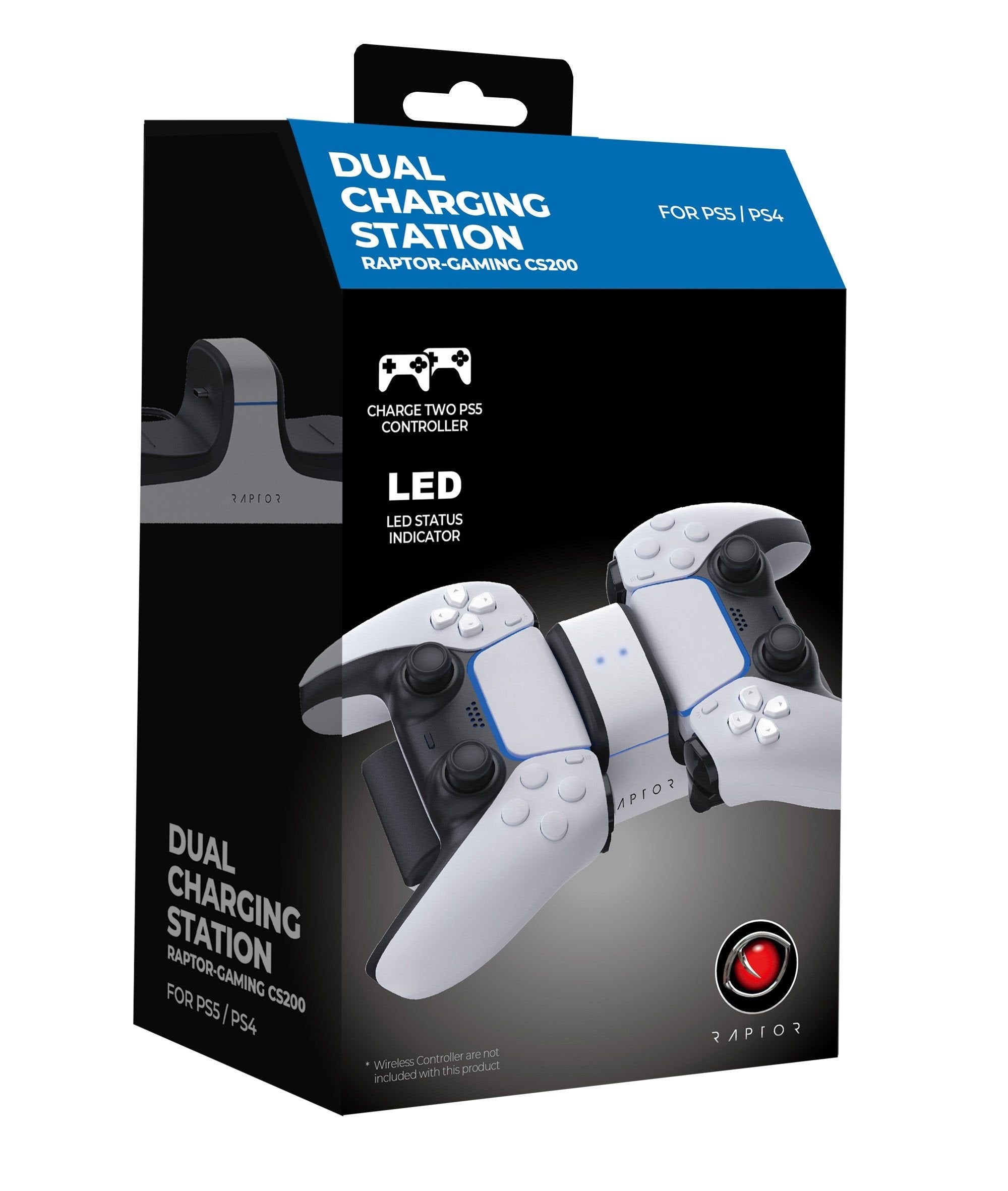 Raptor Gaming - Chargeur double blanc pour manettes PS5 DualSense - flash vidéo