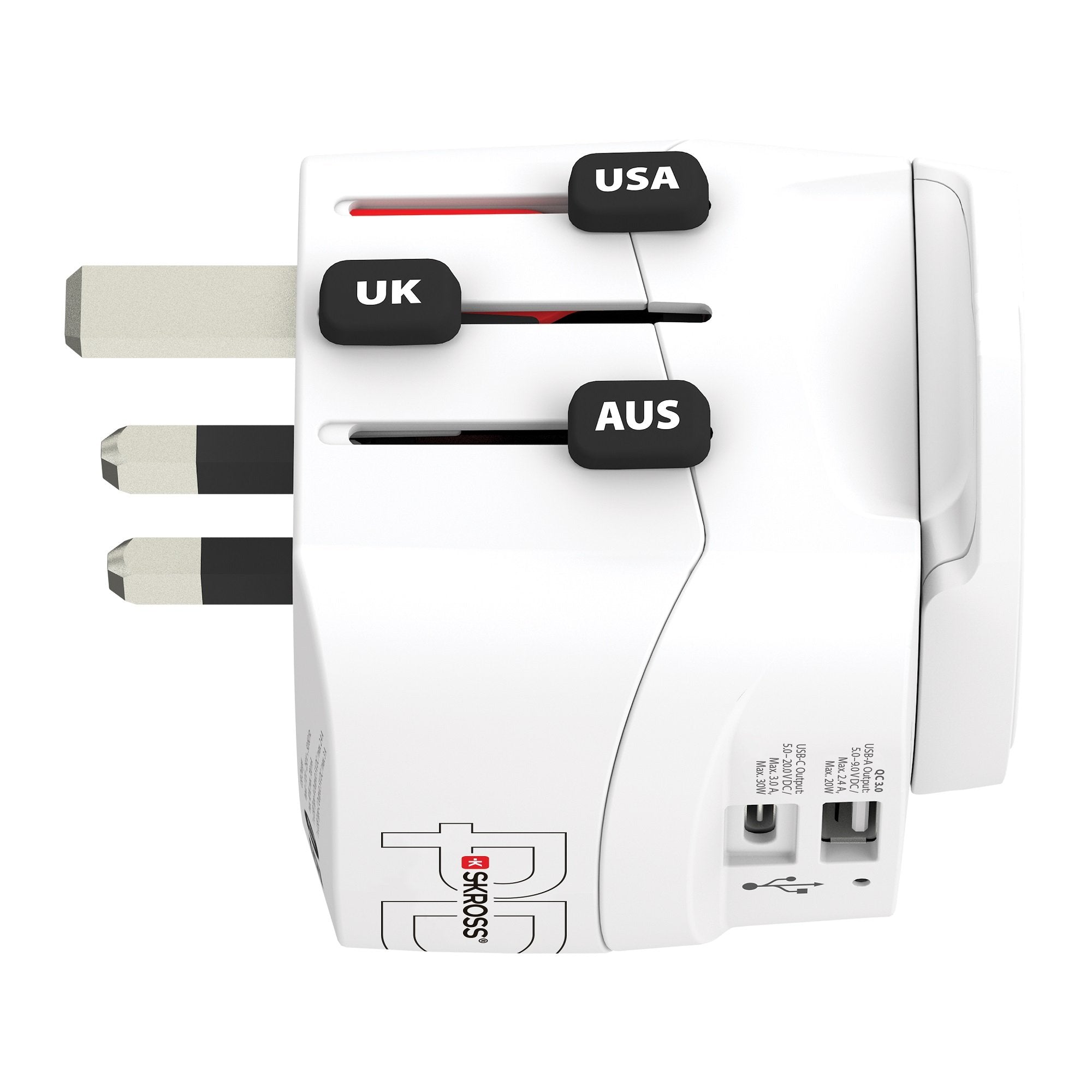 Skross - Adaptateur de voyage monde Pro Light avec prises de terre ( pas de Suisse ni d'Italie ) + 1 USB + 1 emplacement Type-C - flash vidéo