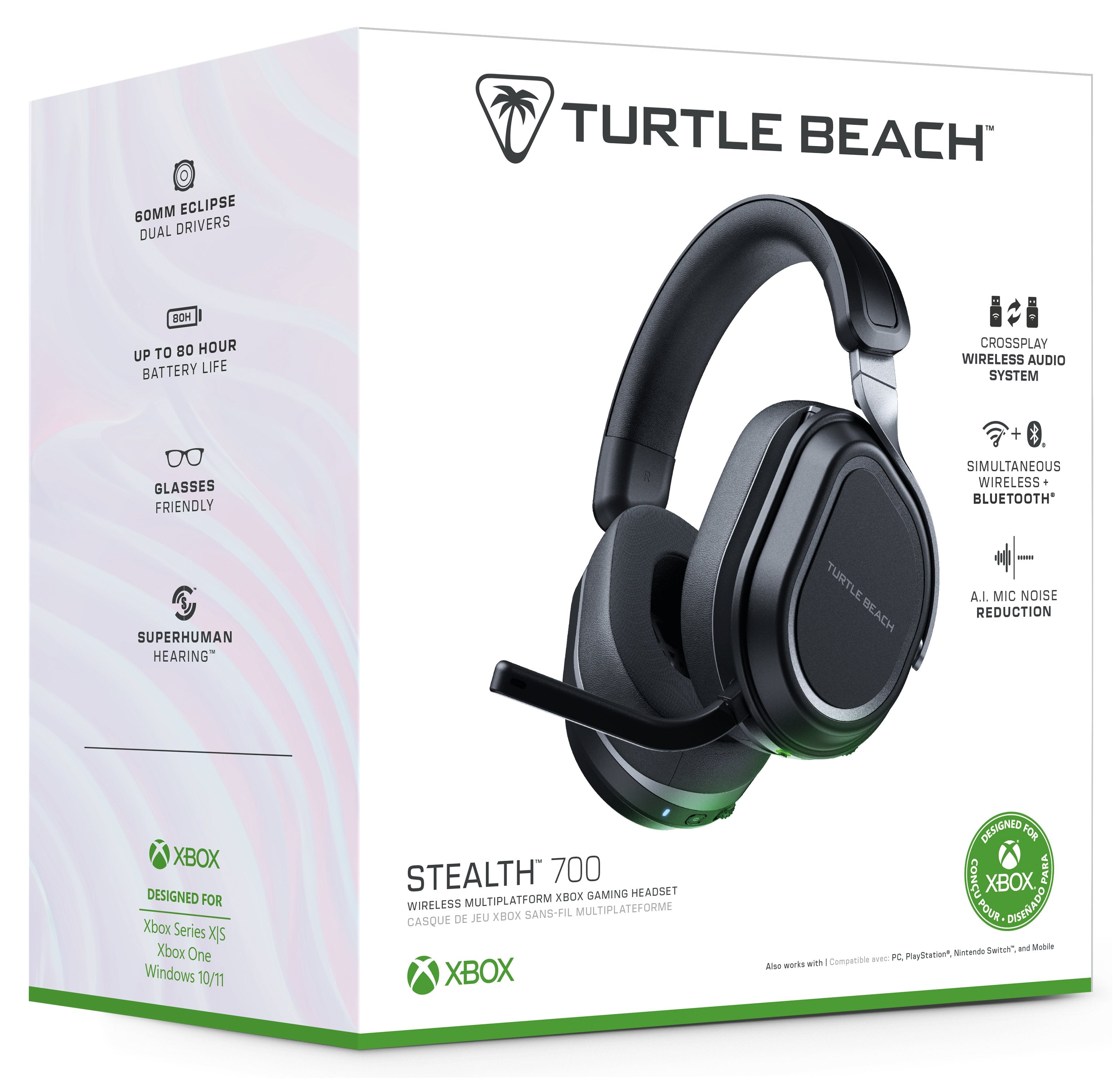Turtle Beach - Casque de jeu sans-fil multiplateforme Stealth 700X Gen 3 Noir pour Xbox, PC, PlayStation, Nintendo Switch et Mobile - flash vidéo