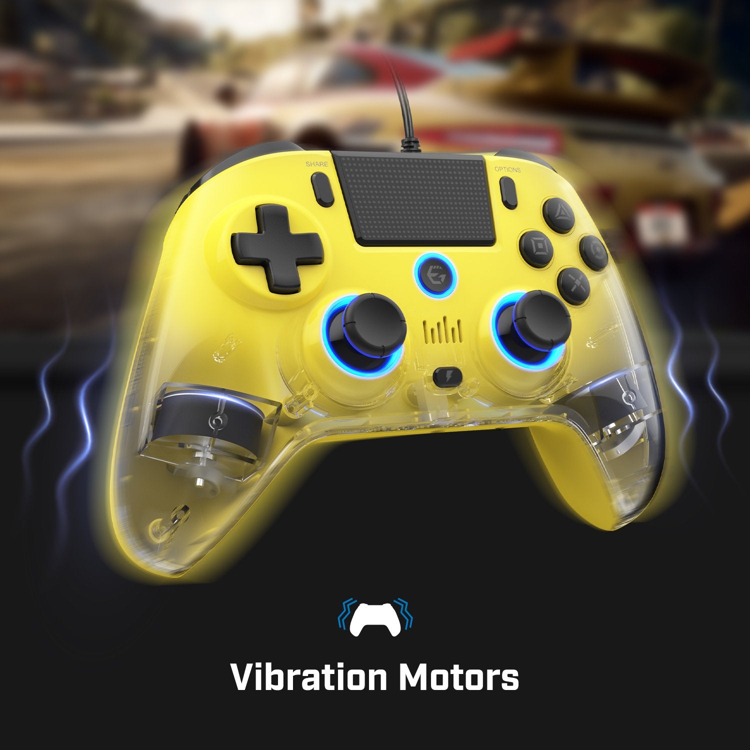 EgoGear - Manette filaire SC10 Jaune avec port audio pour casque pour PS4, PS3 et PC - flash vidéo