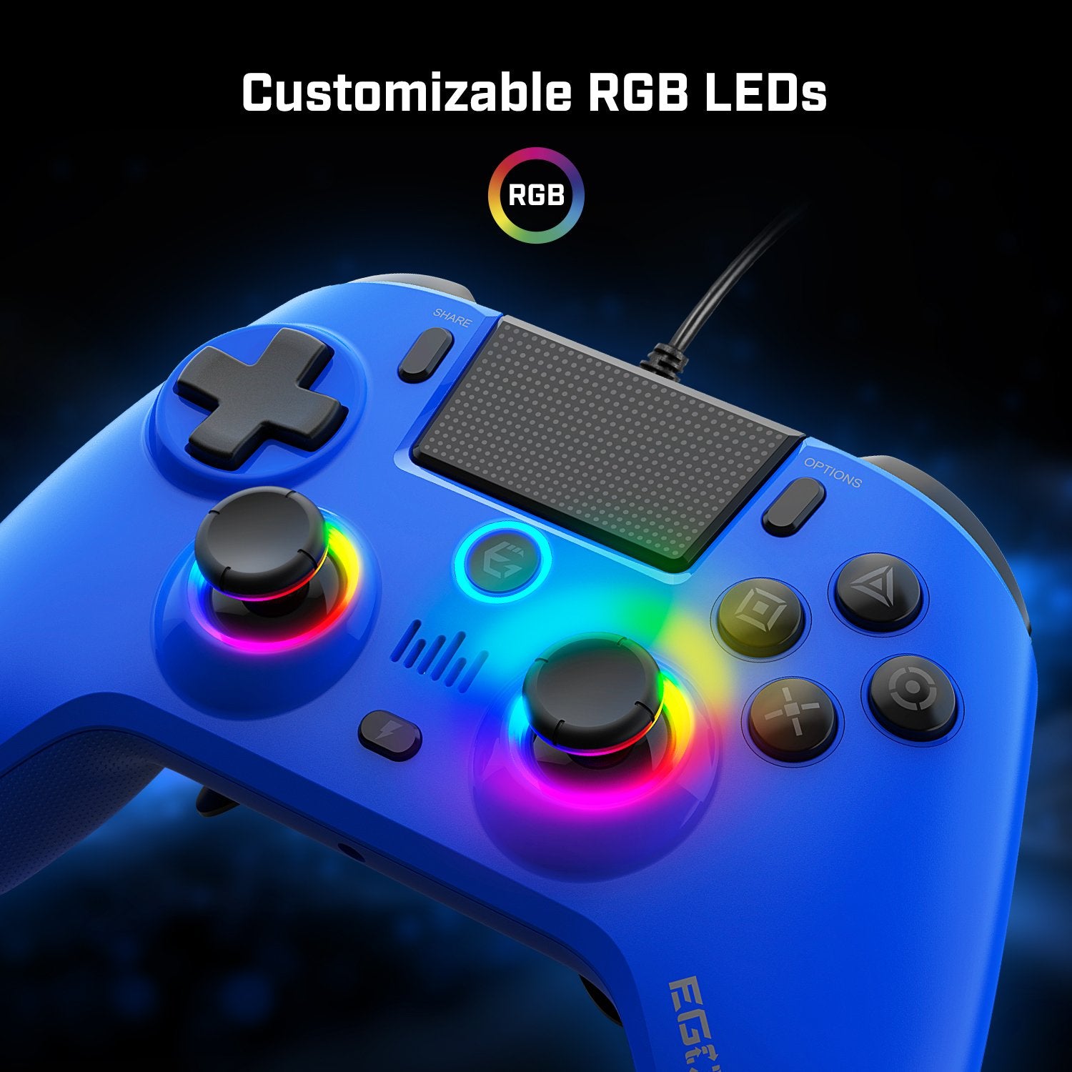 EgoGear - Manette filaire SC10 bleue avec port audio pour casque pour PS4, PS3 et PC - flash vidéo