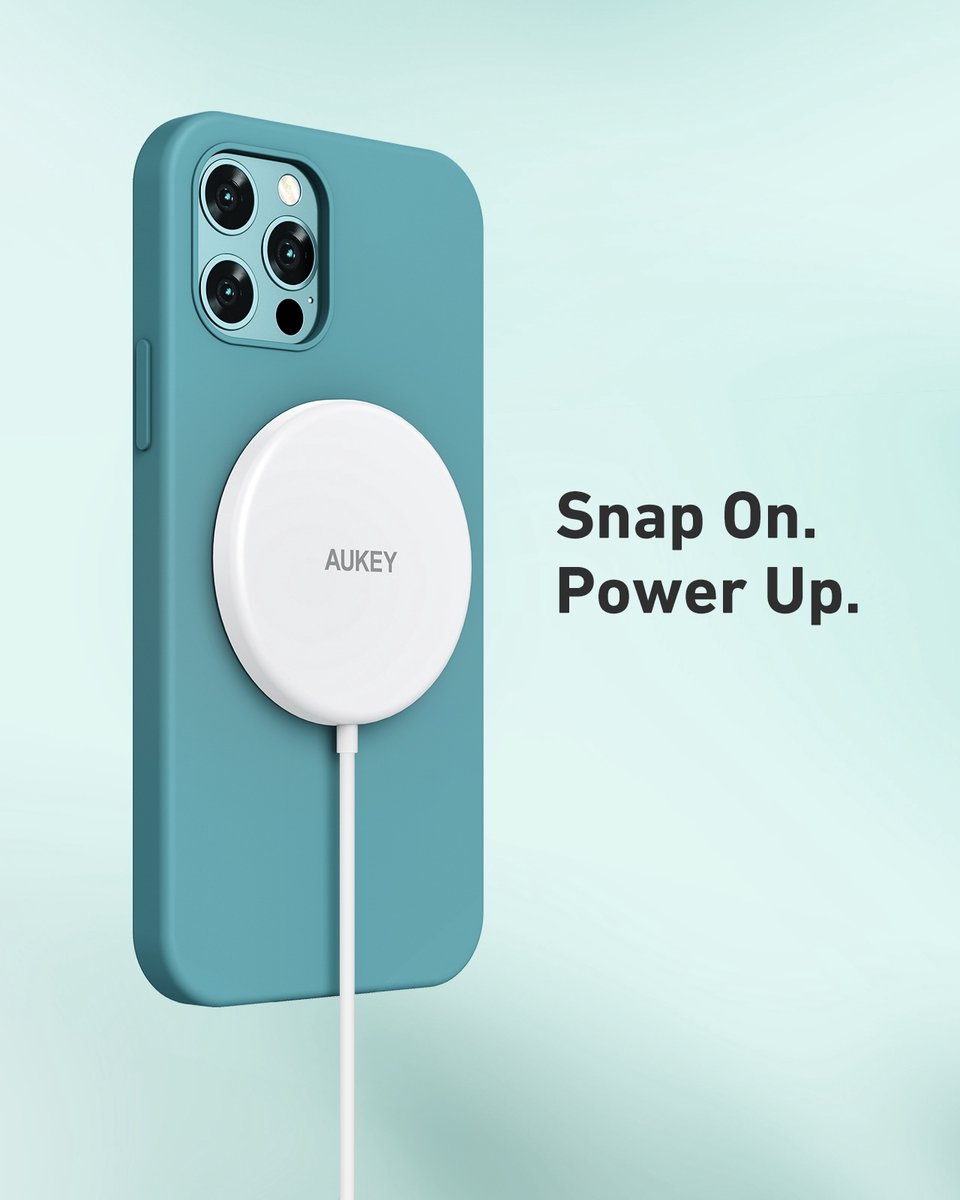 Aukey - Chargeur magnétique 15W sans fil Aircore Blanc - flash vidéo