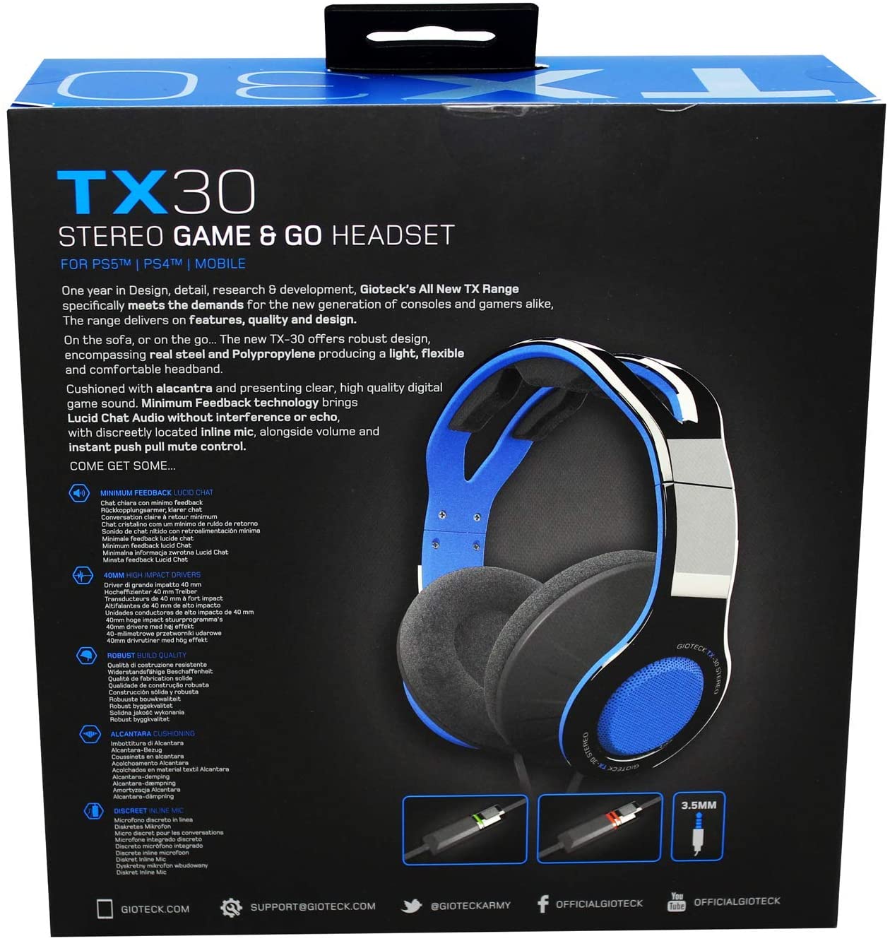 Gioteck - Casque stéréo Game & Go TX30 Bleu Grill pour PS5, PS4, Xbox Series, Xbox One et Mobile - flash vidéo