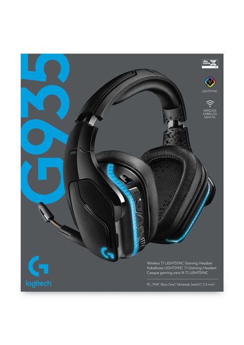 Logitech Casque de jeu sans fil Lightsync 7.1 Surround G935 pour PC, PS4, Xbox One et Switch - flash vidéo