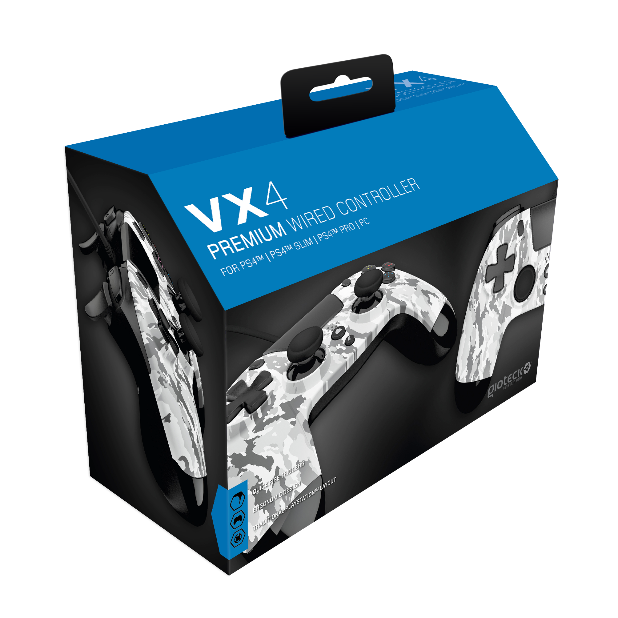 Gioteck - Manette filaire premium VX4 Camouflage Arctique pour PS4 et PC - flash vidéo