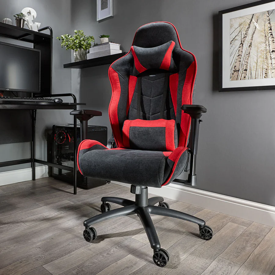 X Rocker - Chaise de jeu eSport Siena avec réglage confortable et finition en tissu Noire/Rouge - flash vidéo