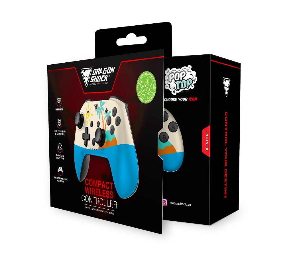 DragonShock - Manette compacte sans fil Bluetooth PopTop The Island pour Nintendo Switch et Switch OLED - flash vidéo