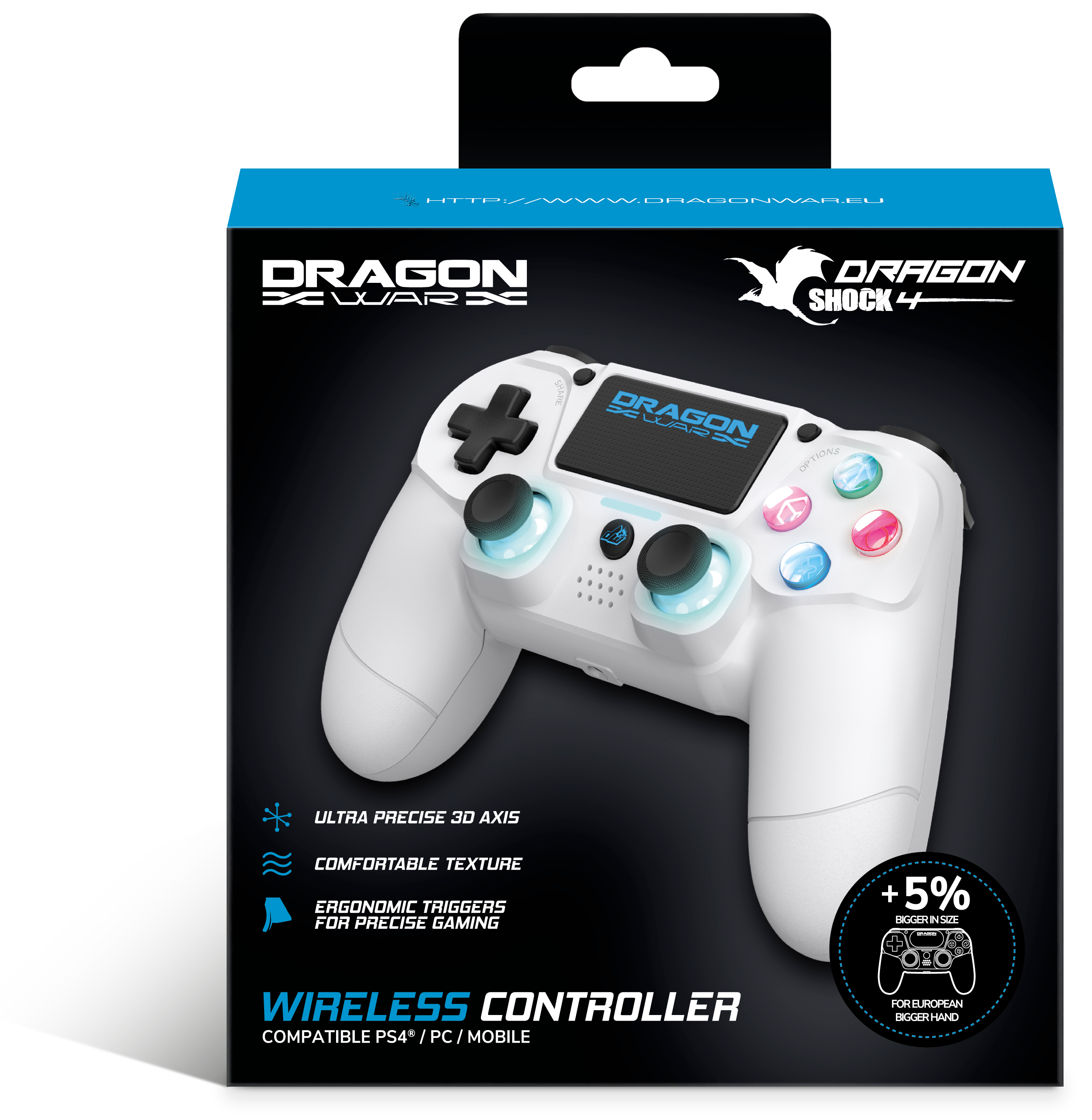 Dragonwar - Manette sans fil Dragon Shock 4 Blanche pour PS4, PC et Mobile - flash vidéo