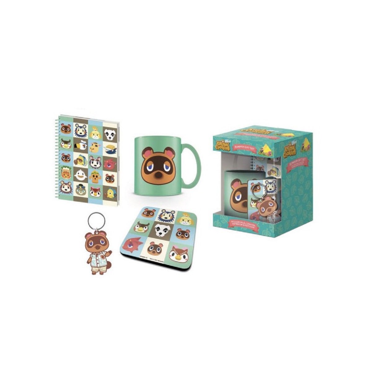 Nintendo - Animal Crossing - Coffret cadeau (New Horizons Faces) : Mug, carnet, dessous de verre et porte-clés - flash vidéo