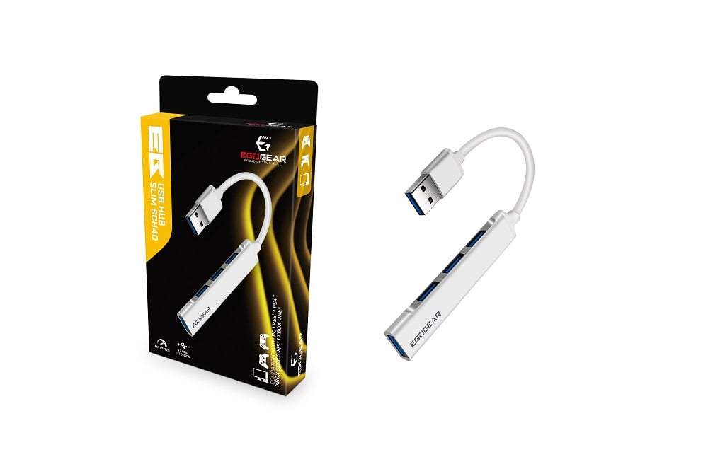 EgoGear - Hub USB 4 ports 3.0 SuperSpeed SCH40 Argenté - flash vidéo