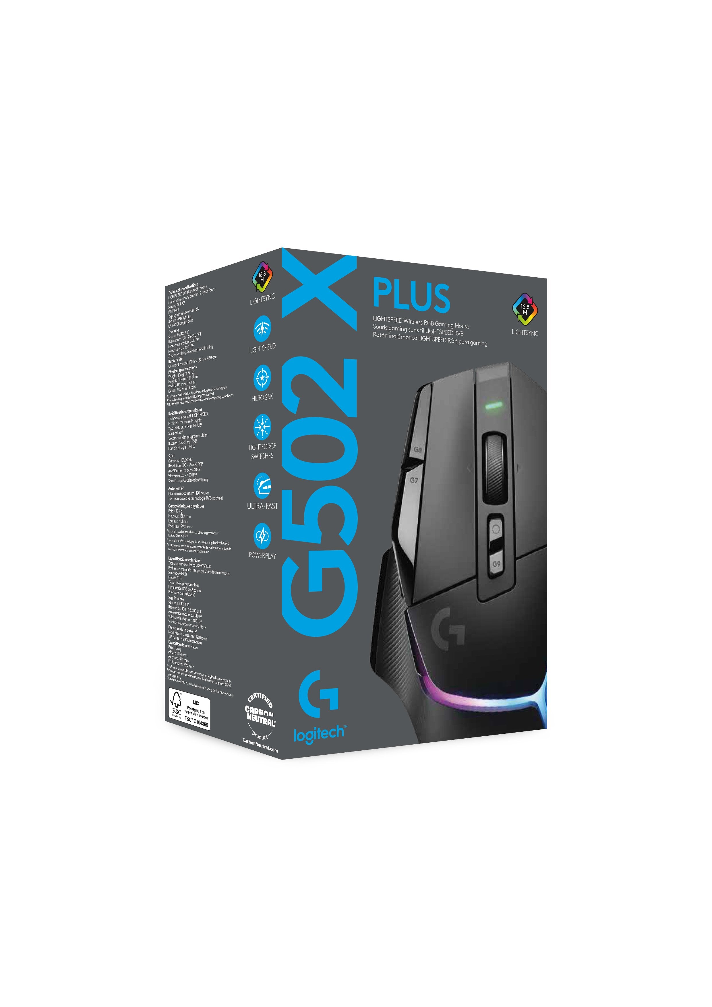 Logitech Souris de jeu sans fil G502 X PLUS RGB Noir pour PC (Windows/MacOS) - flash vidéo