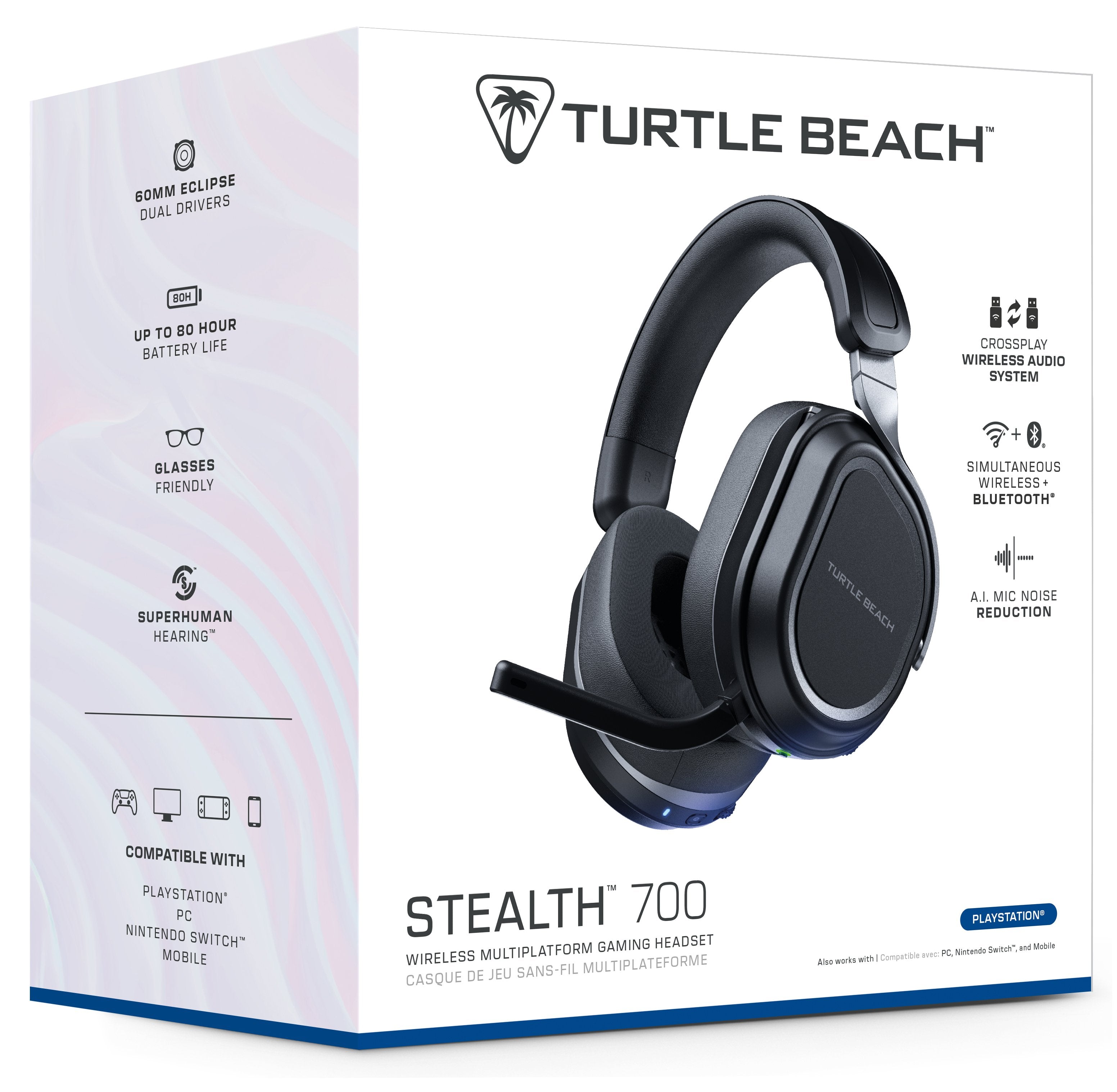 Turtle Beach - Casque de jeu sans-fil multiplateforme Stealth 700P Gen 3 Noir pour PlayStation, PC, Nintendo Switch et Mobile - flash vidéo