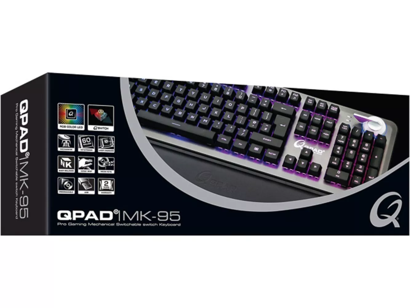 QPAD - MK-95 PRO - Clavier gaming mécanique à commutateur, avec rétro-éclairage RGB et repose-paume - disposition DE - flash vidéo