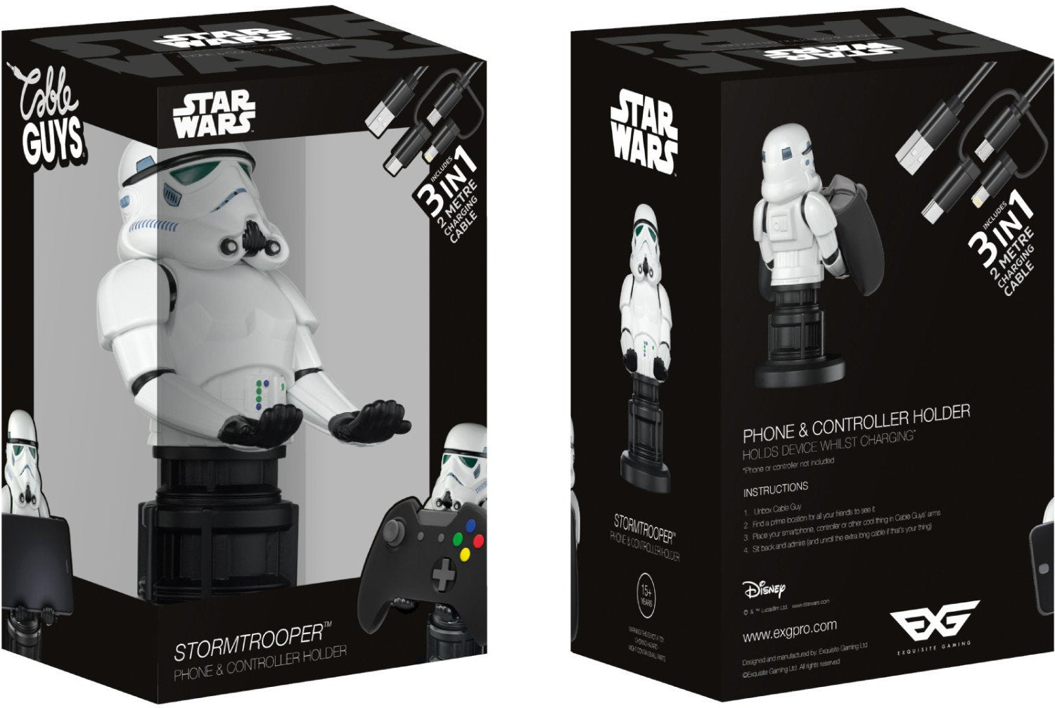 Cable Guys - Star Wars - Stormtrooper Support Chargeur pour Téléphone et Manette - flash vidéo