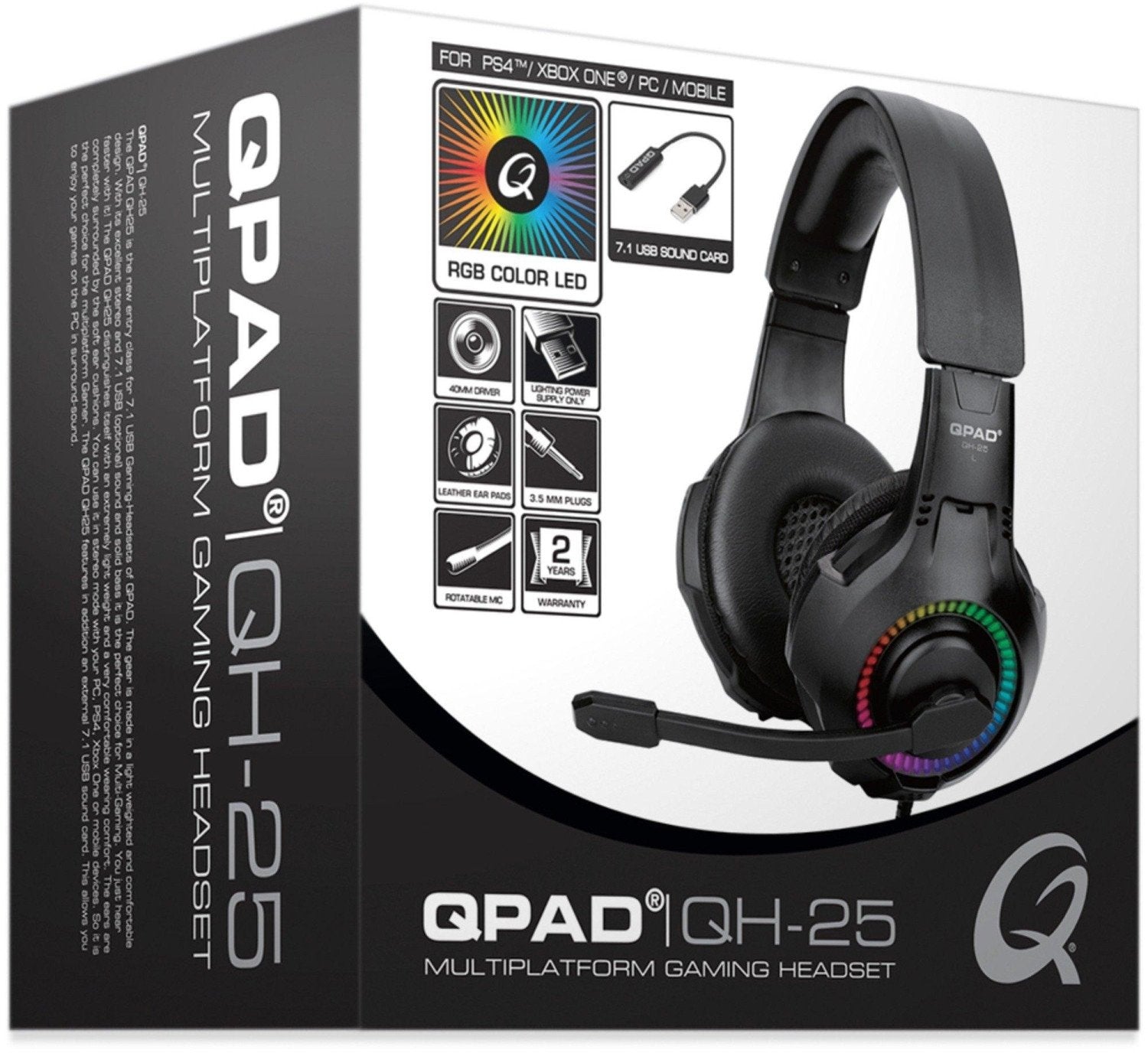 QPAD - QH-25 RGB Stereo and 7.1 USB Gaming Headset, Multiplatform (Stereo) - flash vidéo