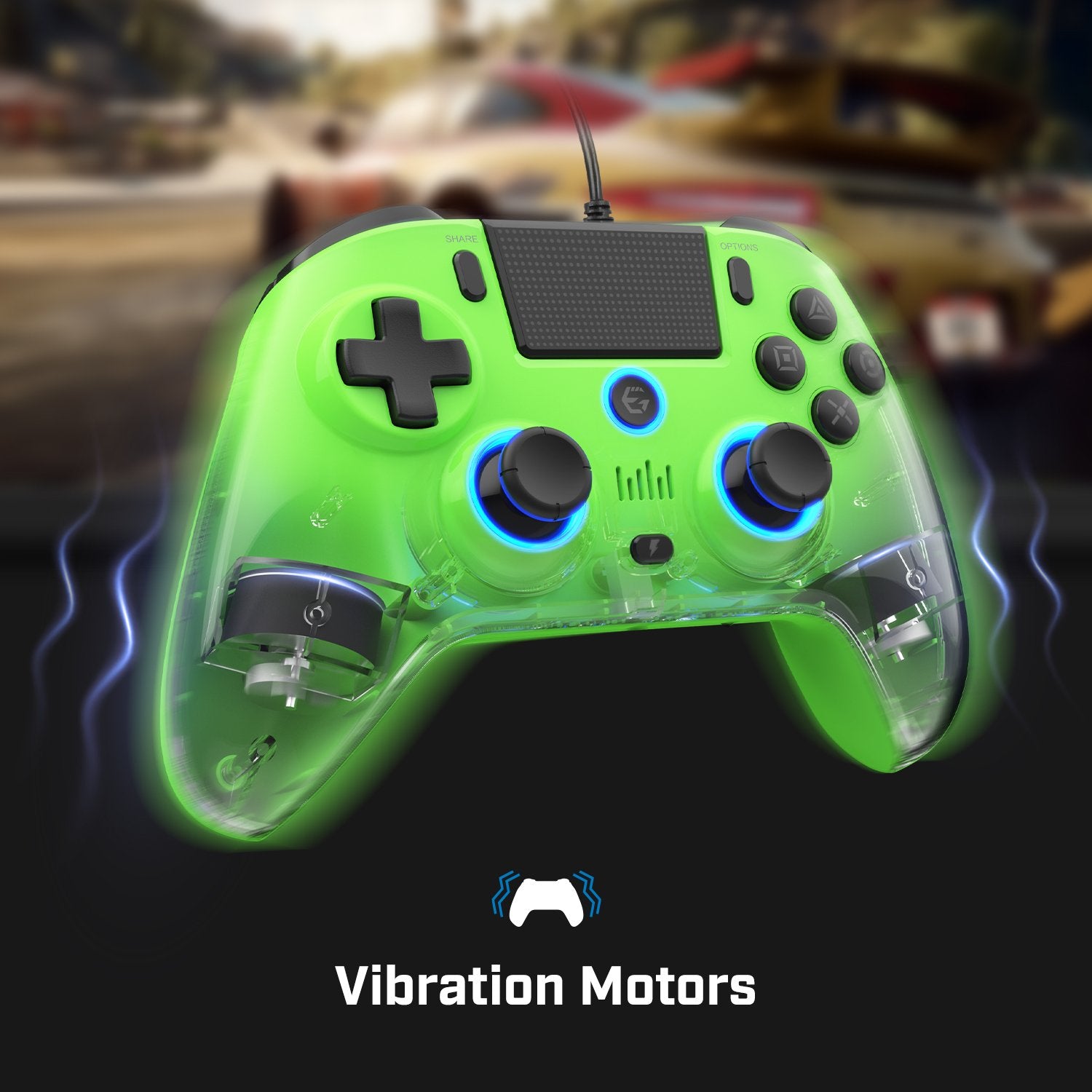 EgoGear - Manette filaire SC10 Verte avec port audio pour casque pour PS4, PS3 et PC - flash vidéo