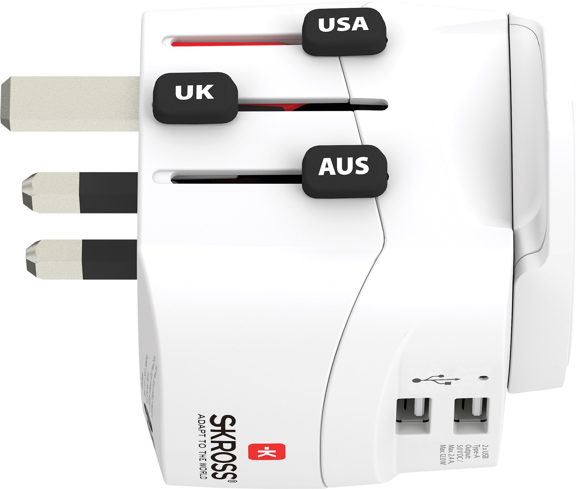 SKROSS - World Travel Adapter with Ground Plugs( no Swiss & Italy ) + 2 USB SLOT 2400 mA + world to europe - flash vidéo