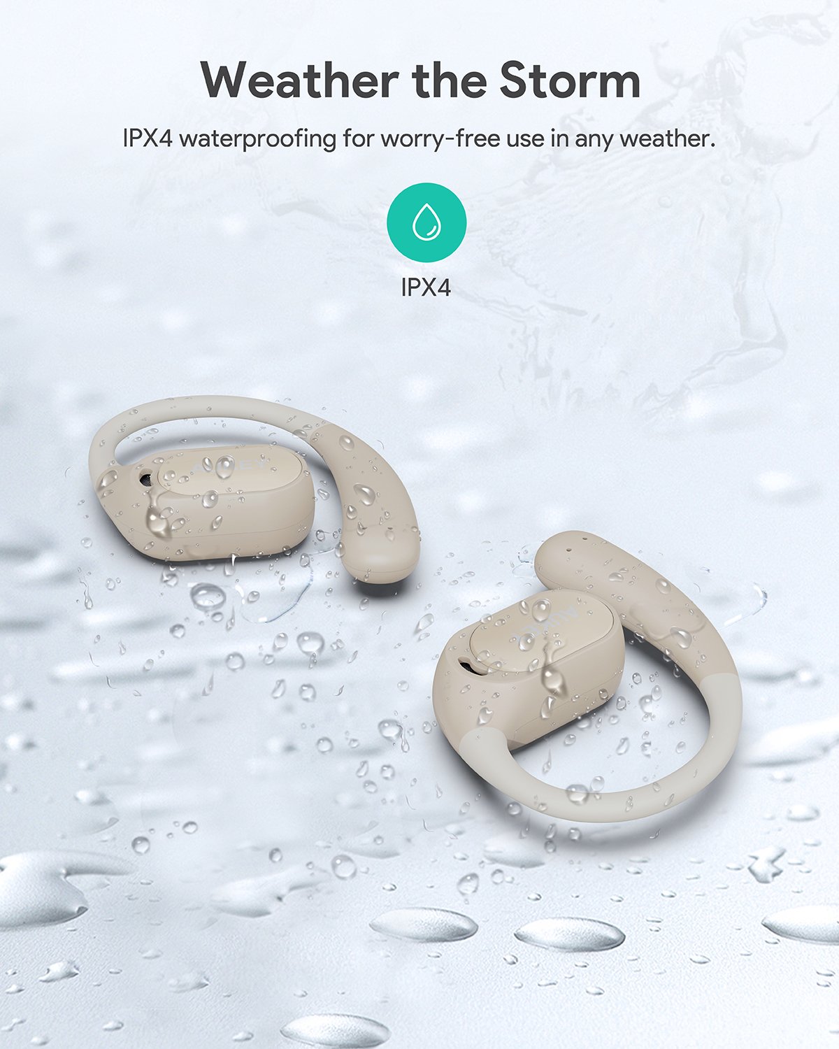 Aukey - Écouteurs sans fil connectés Sports Fit Open-Ear Blanc - flash vidéo