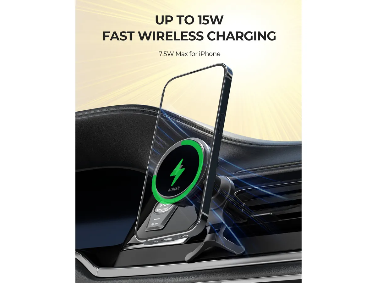 Aukey - Chargeur magnétique 15W sans fil MagLink Freeze Support de téléphone Qi2 - flash vidéo
