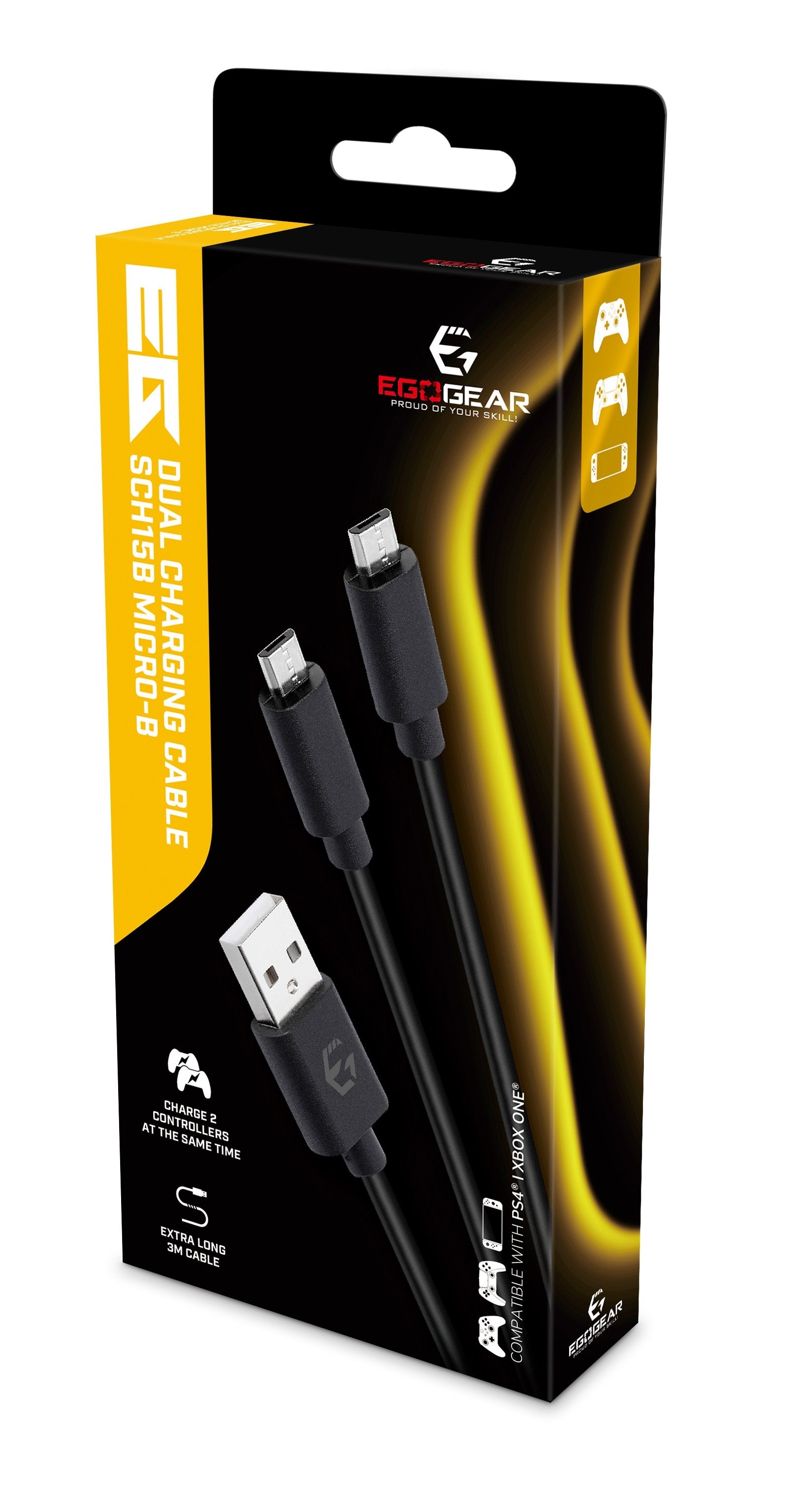 EgoGear - Double câble de recharge micro-USB de 3m SCH15B noir pour PS4 et Xbox One - flash vidéo