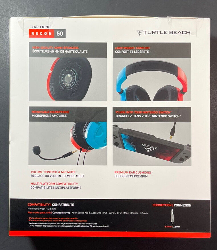 Turtle Beach - Casque de jeu filaire Recon 50 Rouge et Bleu Néon pour Nintendo Switch, Xbox Series X|S, Xbox One, PS5, PS4, PC, Mac et Mobile - flash vidéo
