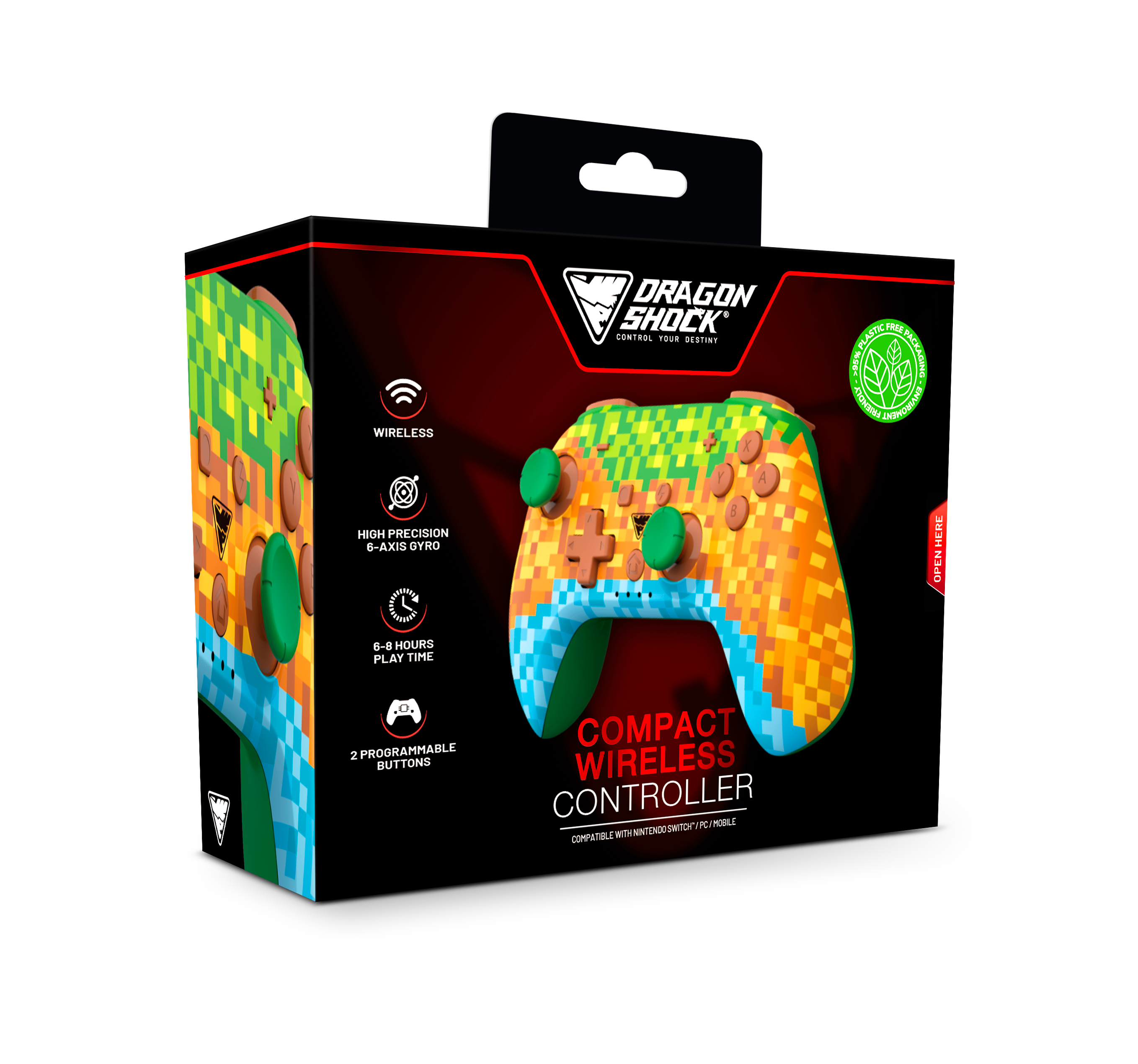 DragonShock - Manette compacte sans fil Bluetooth PopTop Cube pour Nintendo Switch et Switch OLED - flash vidéo