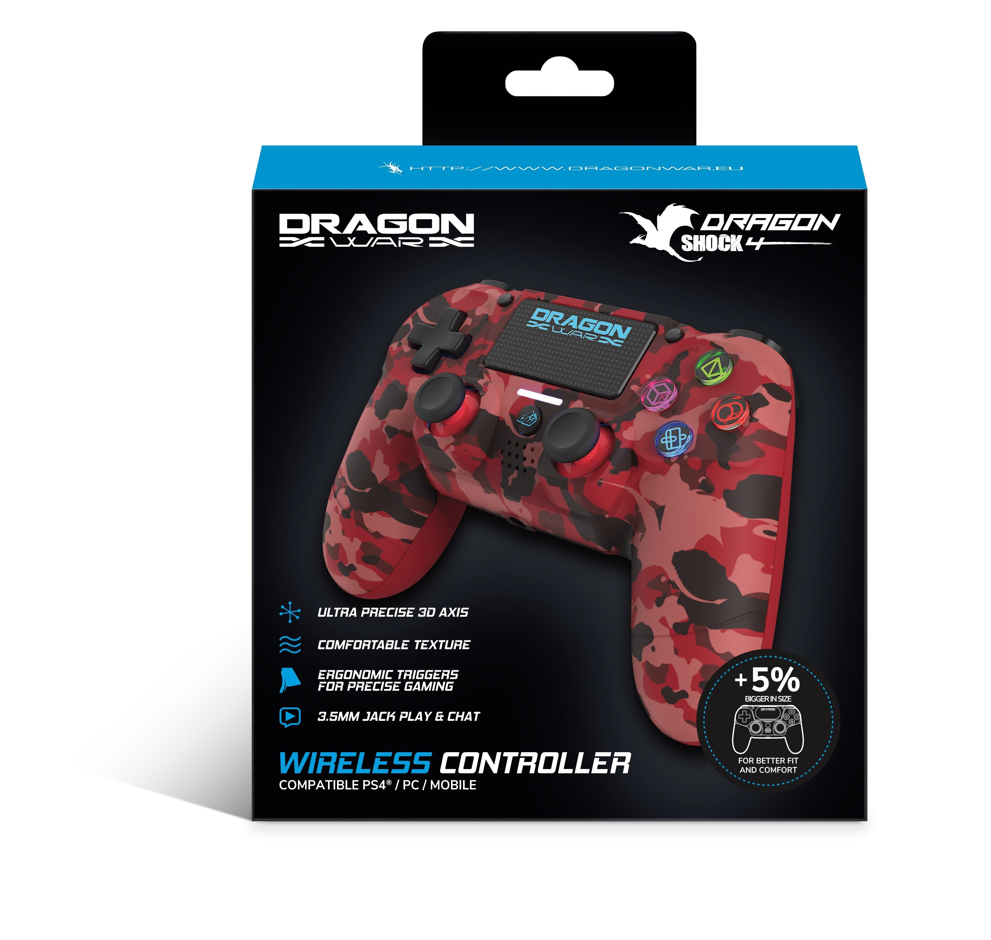 DragonShock - Manette sans fil Bluetooth MIZAR Rouge Camouflage pour PS4, PC et Mobile - flash vidéo