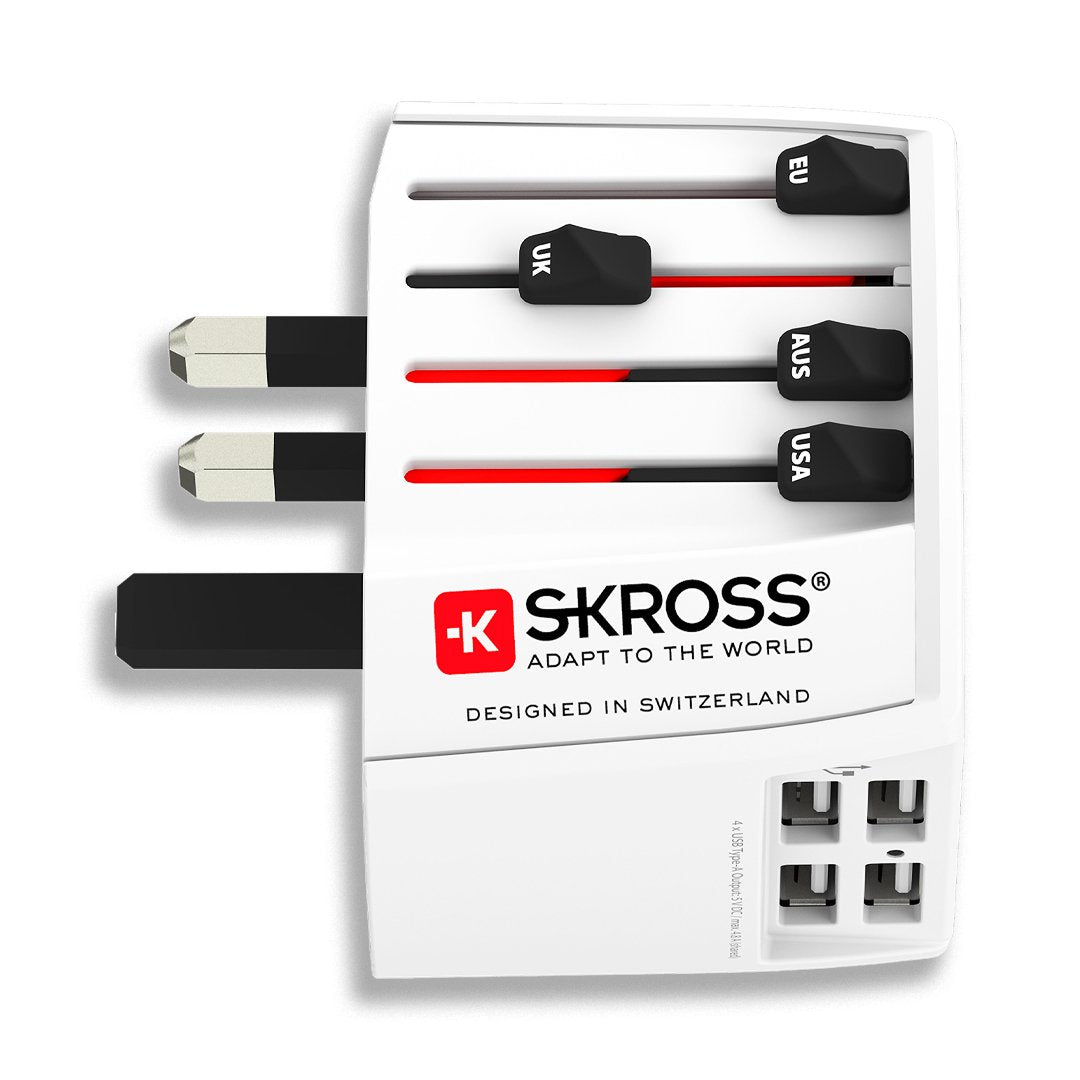 Skross - World Travel Adapter 2-pole + 4 USB Charger + 1 Type C 2400 mA White - flash vidéo