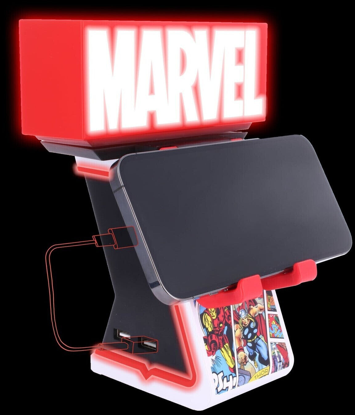 Cable Guys Ikon - Marvel - Marvel Logo Support Lumineux Chargeur pour Téléphone et Manette - flash vidéo