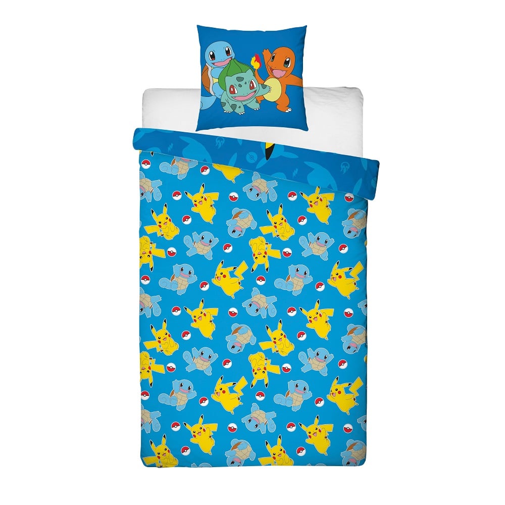 Pokémon - Parure de lit en microfibre Pikachu et Starter 1G II (140x200cm + 63x63cm) - flash vidéo