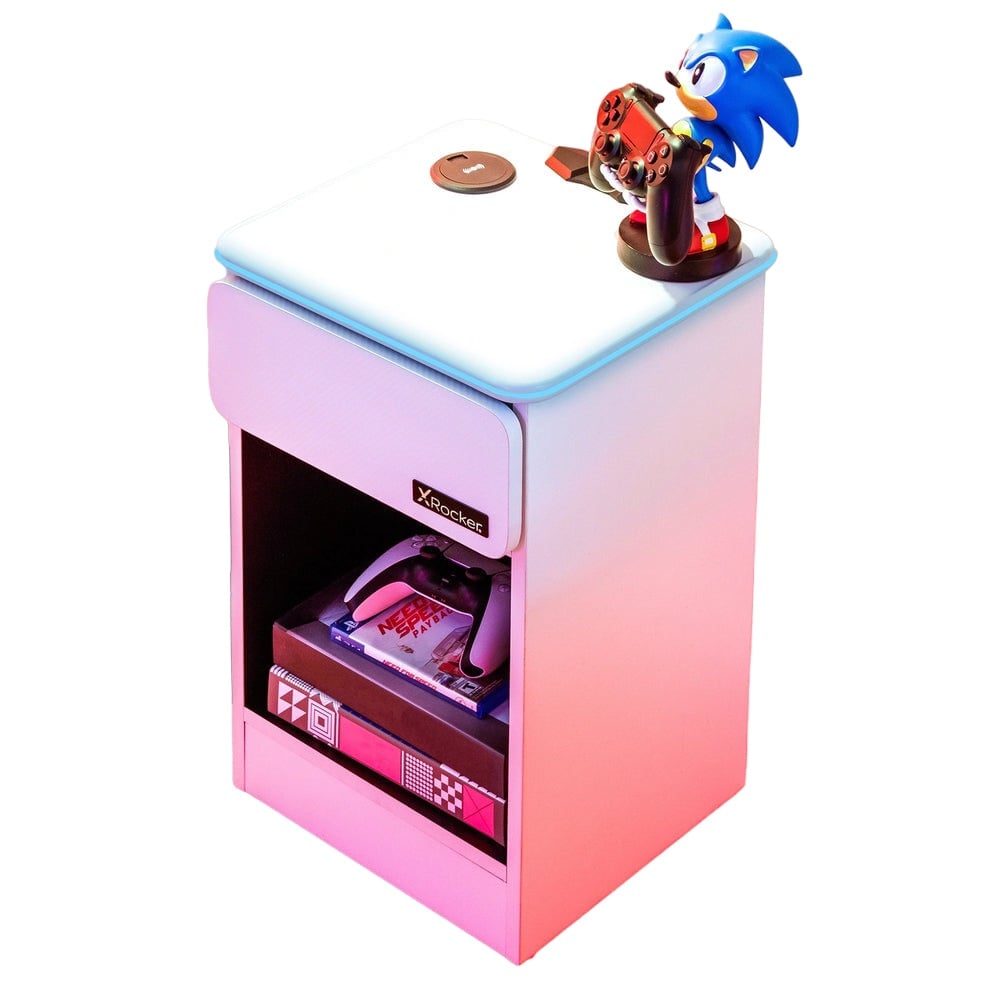 X Rocker - Table de chevet Carbon-Tek avec chargeur sans fil et éclairage LED Blanche - flash vidéo