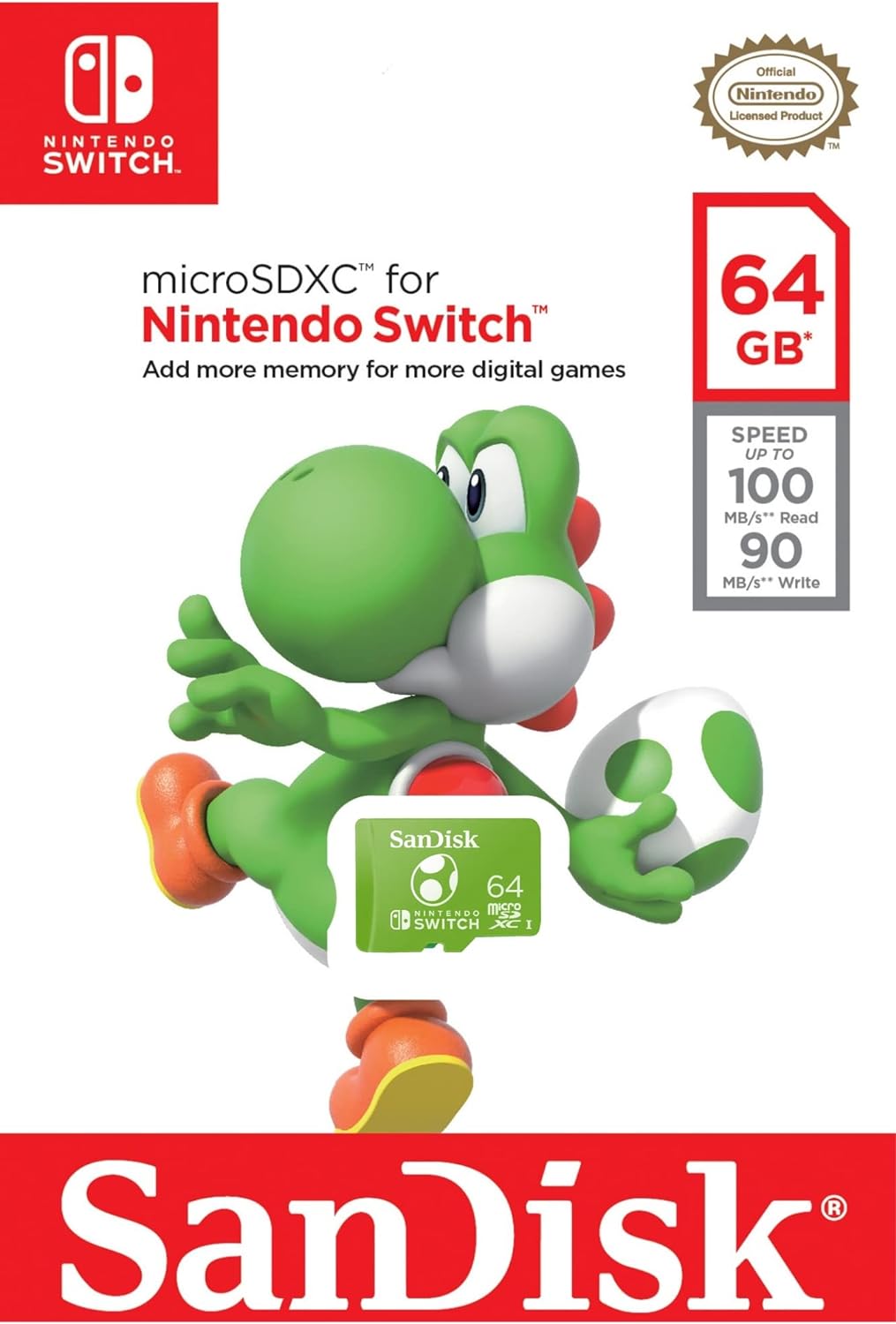 SanDisk - Carte mémoire microSDXC UHS-I 64 Go Edition Yoshi pour Nintendo Switch, Switch Lite et Switch OLED - flash vidéo