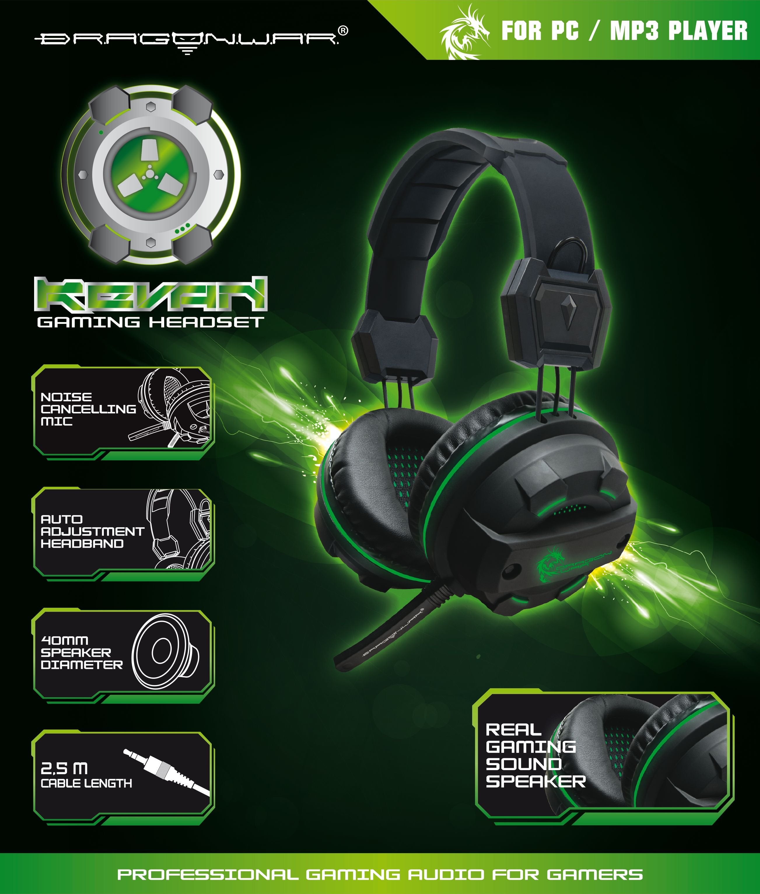 Dragonwar Revan Casque de jeu PC ajustable avec Micro anti-bruit et 40 MM de haut-parleurs - flash vidéo