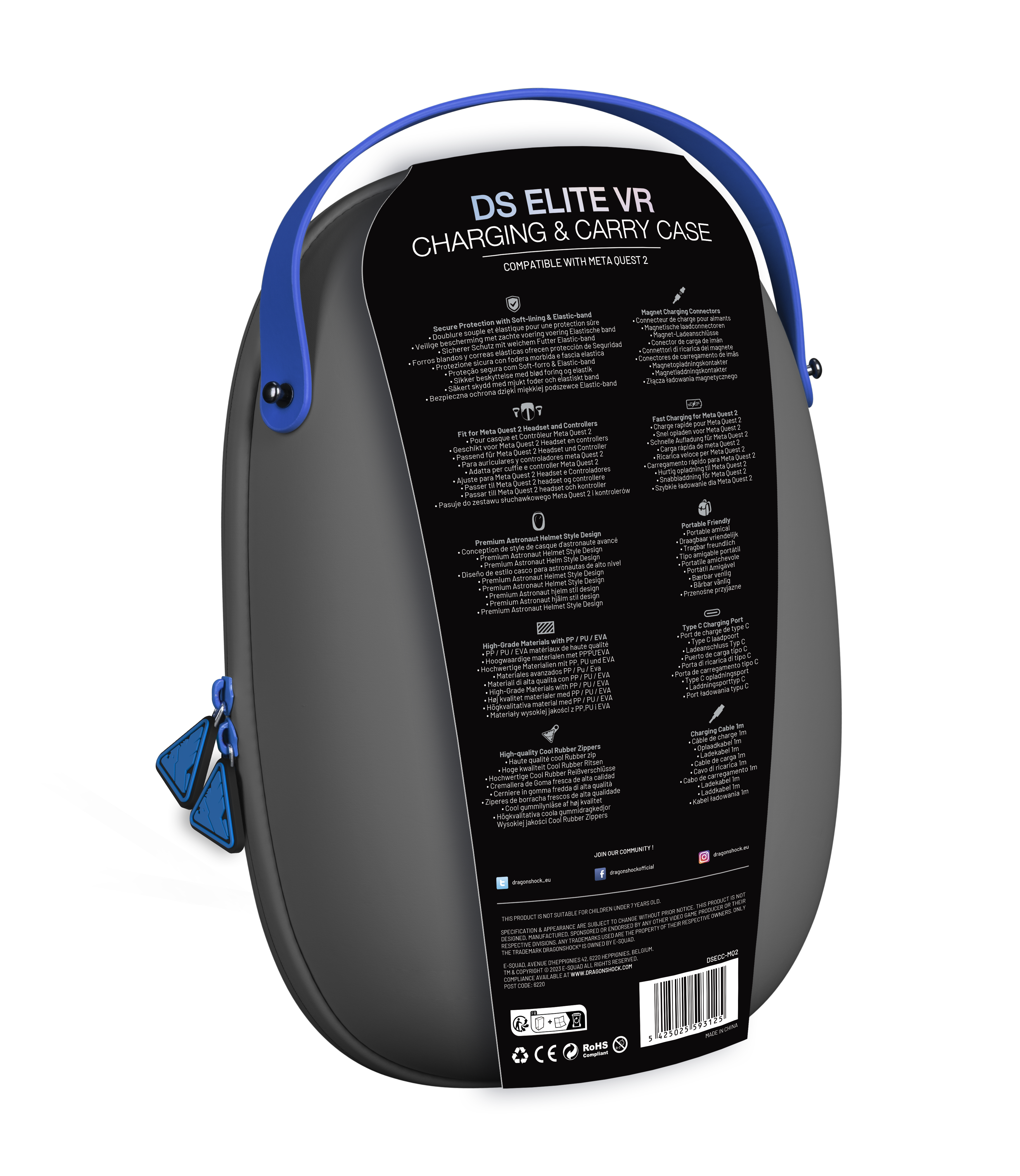 DragonShock - ELITE VR - Mallette de recharge et de transport pour Meta Quest 2 - flash vidéo