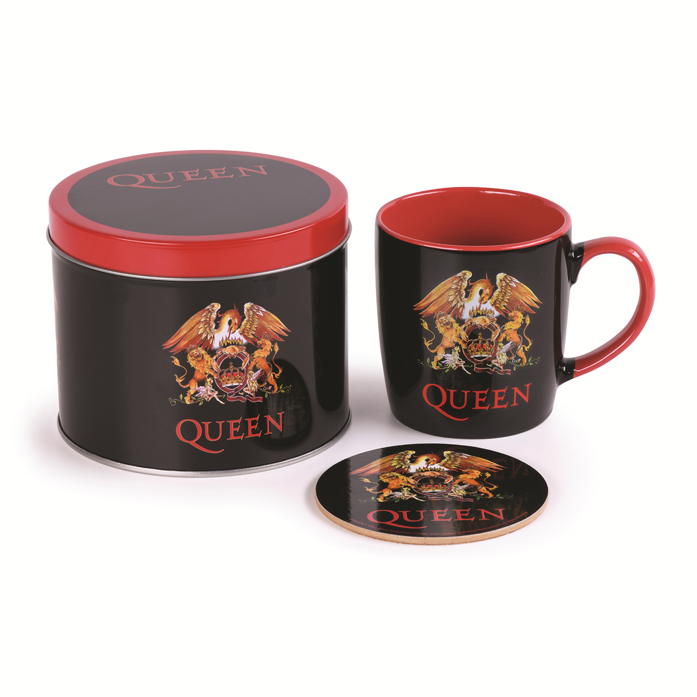 Queen - Mug + Dessous de verre en boite en métal Logo de Queen - flash vidéo