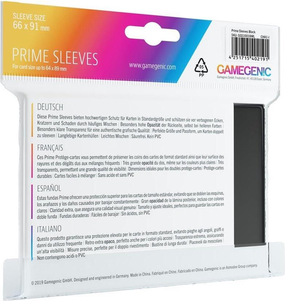 Prime Sleeves - Sachet de 100 protèges-cartes noir standard 66 x 91 mm - flash vidéo
