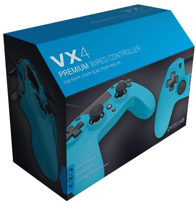 Gioteck - Manette filaire premium VX4 Bleu pour PS4 et PC - flash vidéo