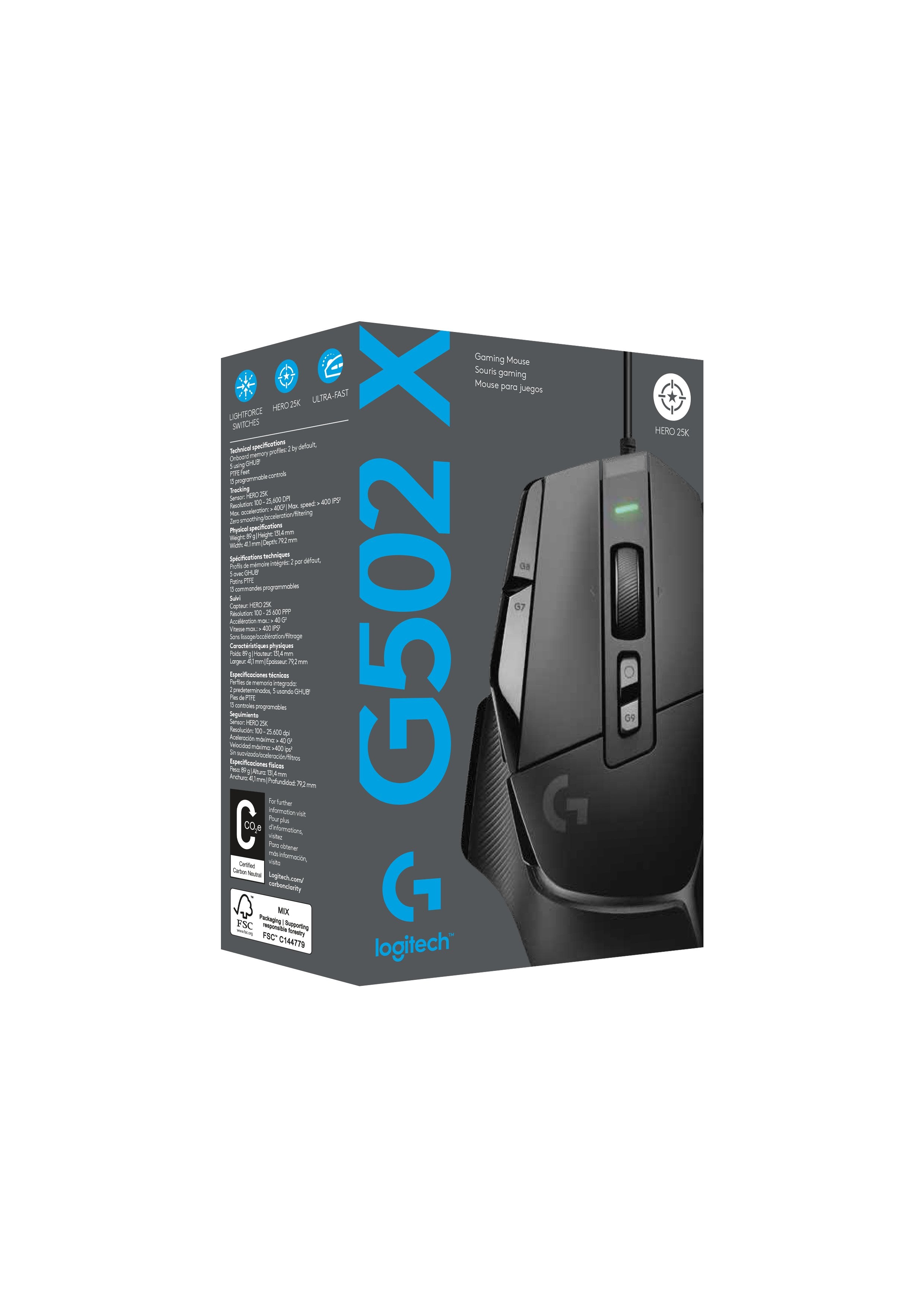 Logitech Souris de jeu filaire G502 X Noir pour PC (Windows/MacOS) - flash vidéo