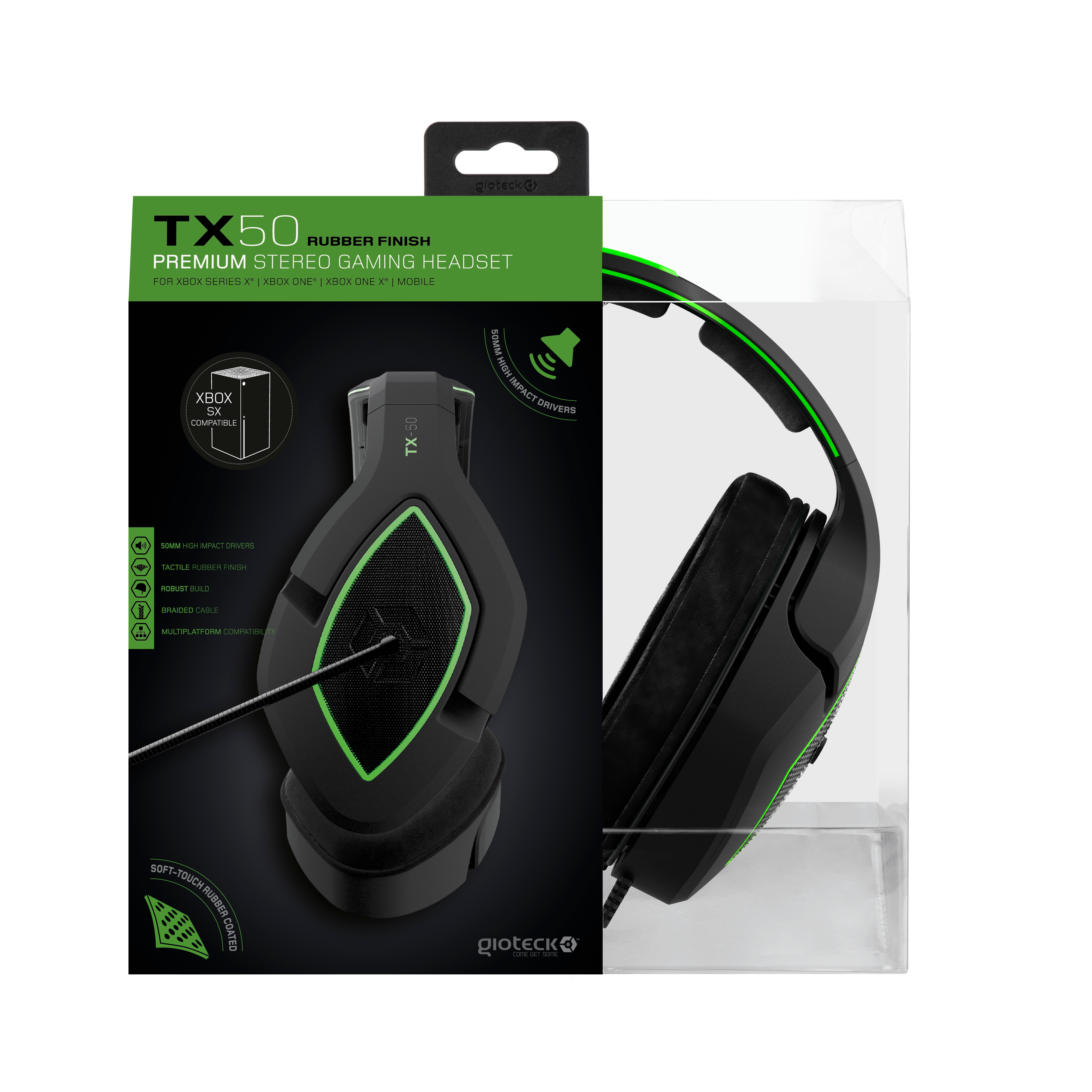 Gioteck - Casque stéréo de jeu premium TX-50 Vert et Noir pour Xbox Series, Xbox One et Mobile - flash vidéo