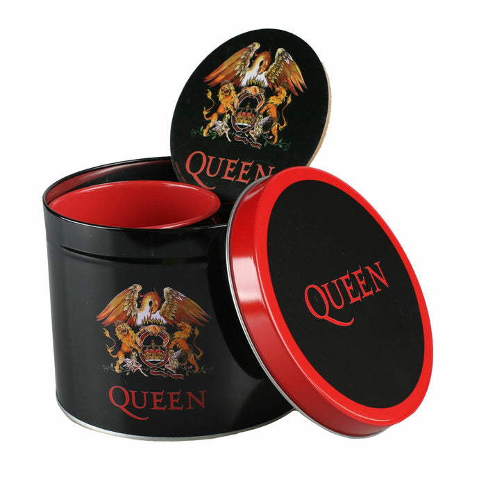 Queen - Mug + Dessous de verre en boite en métal Logo de Queen - flash vidéo