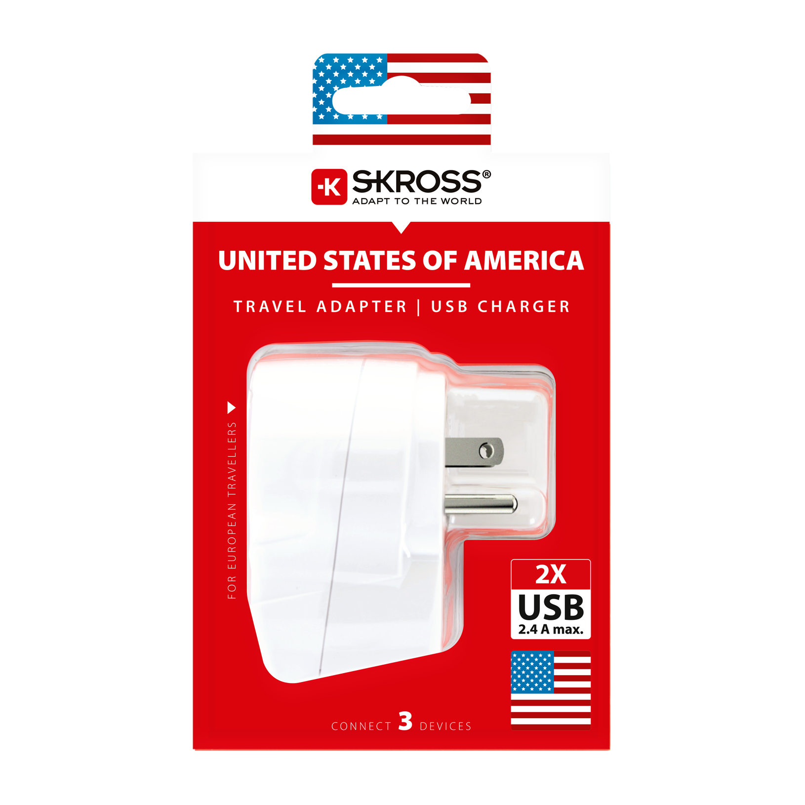 Skross Europe to US Travel Adapter and USB Charger (x2) - flash vidéo