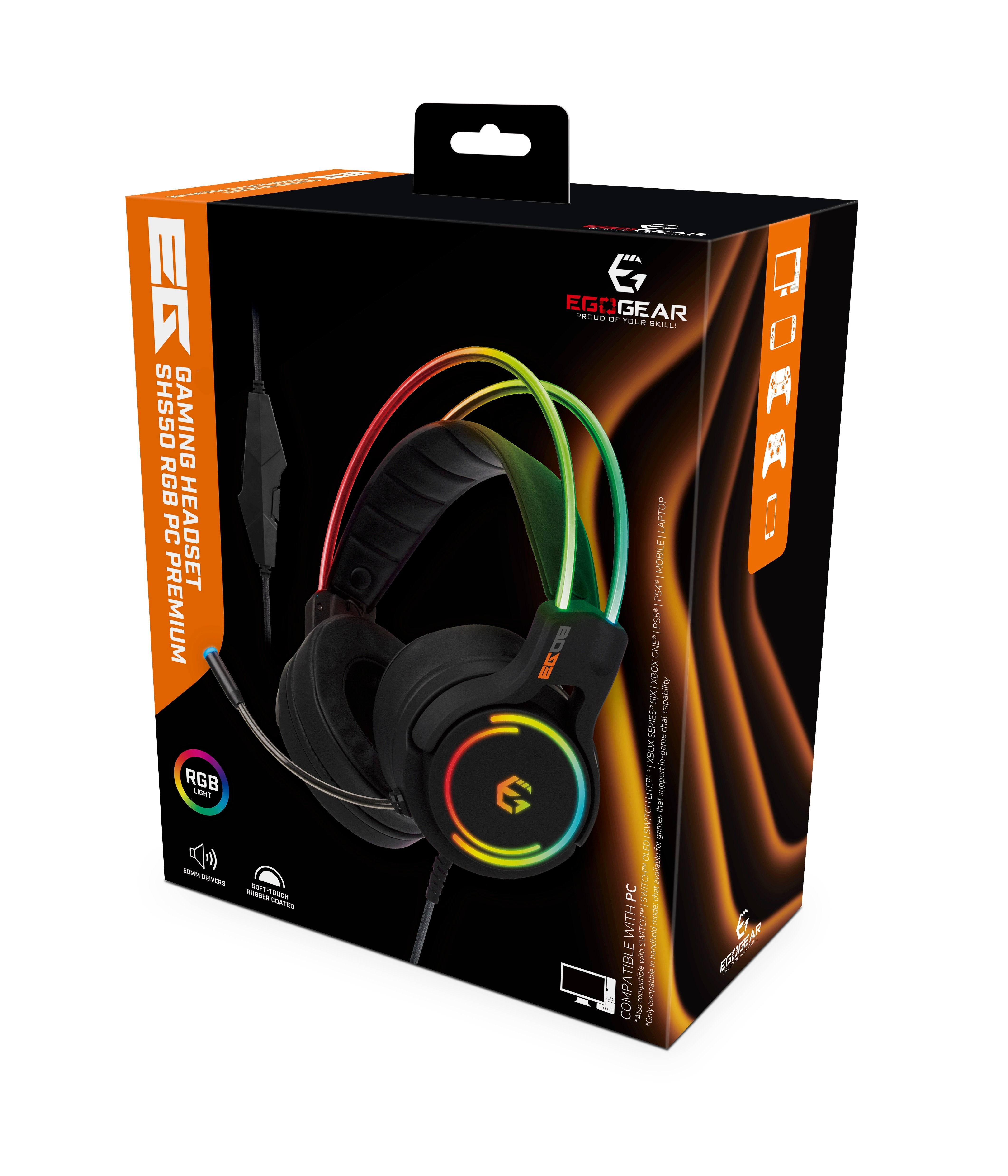EgoGear - Casque de jeu filaire RGB premium SHS50 pour PC, PS5, PS4, Xbox Series X|S, Xbox One et Mobile - flash vidéo