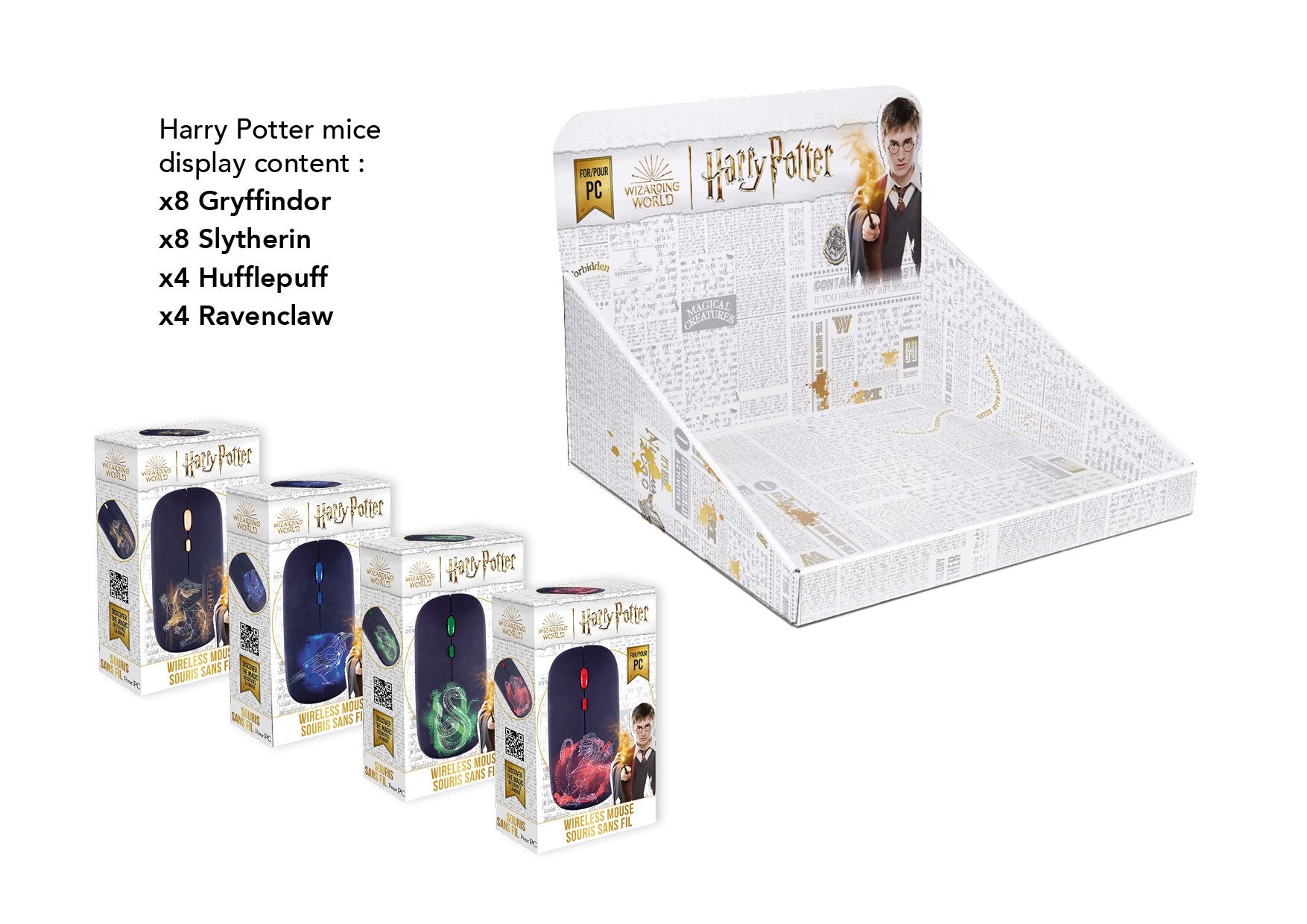 Harry Potter - Pack de 24 Souris Optique Sans-Fil - 4 Maisons - flash vidéo