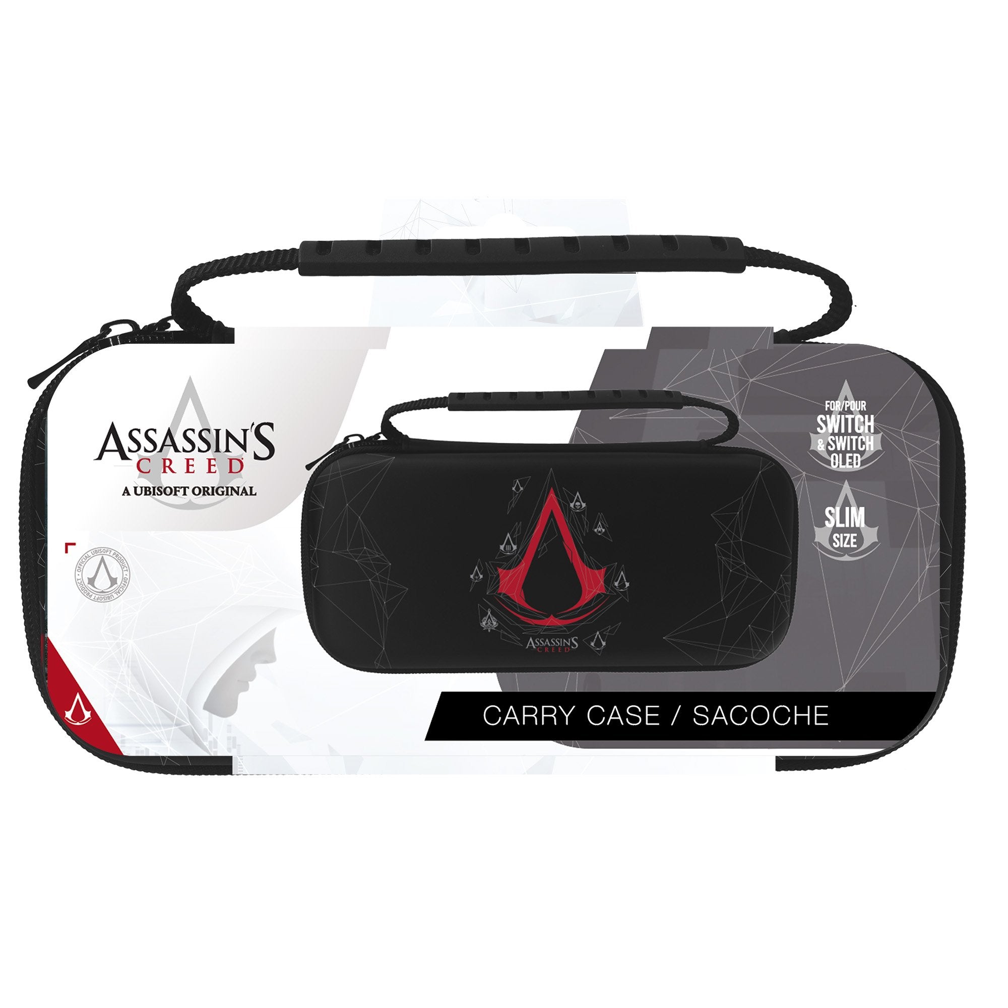 Assassin's Creed - Sacoche de transport Slim - Noire - Modèle Emblèmes pour Nintendo Switch et Switch OLED - flash vidéo